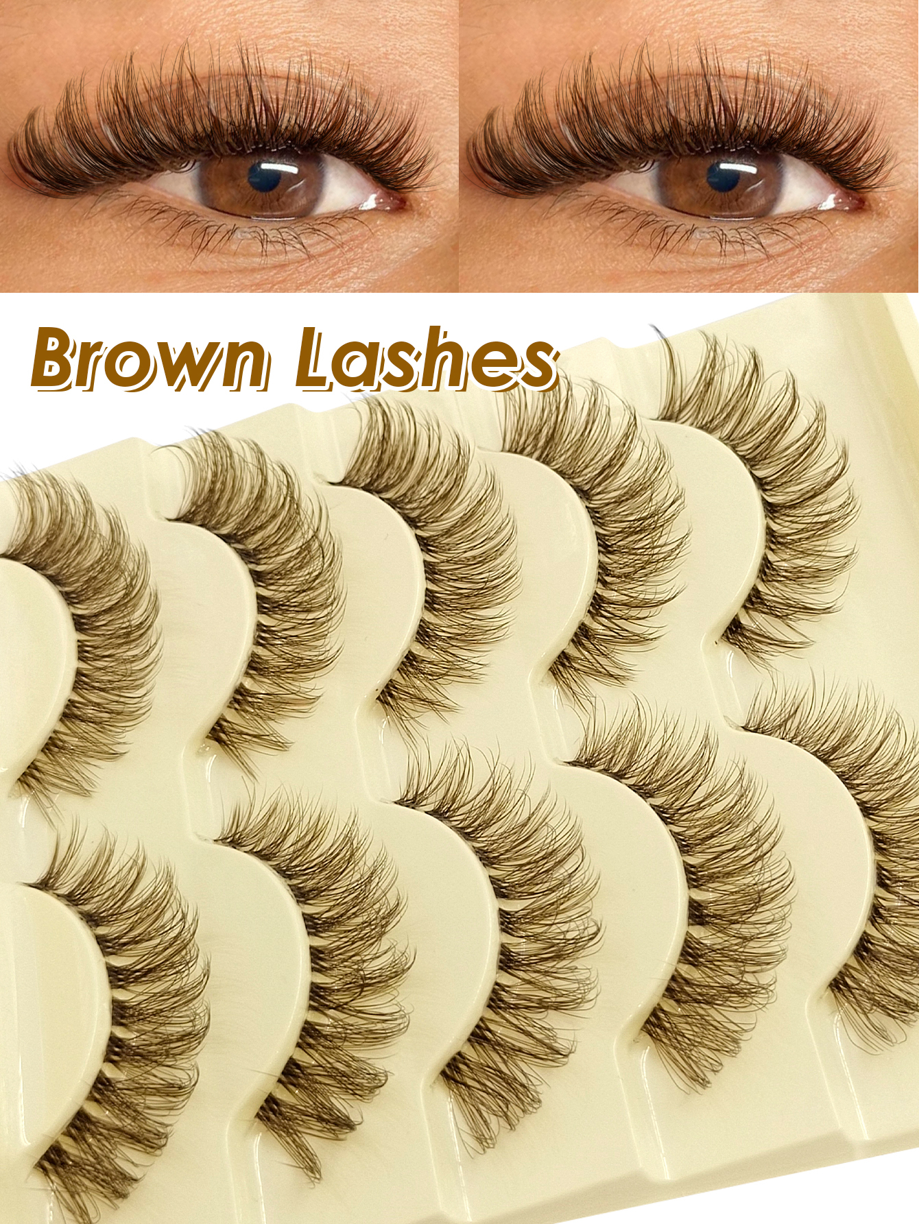 Sibeuna 5 Pairs Fluffy Lashes Brown Lashes Clear Band Reusable Thick Lashes Thicken the Eyelashes Mocha Eyelash Makeup ,Suitable For Daily Wear and For Parties