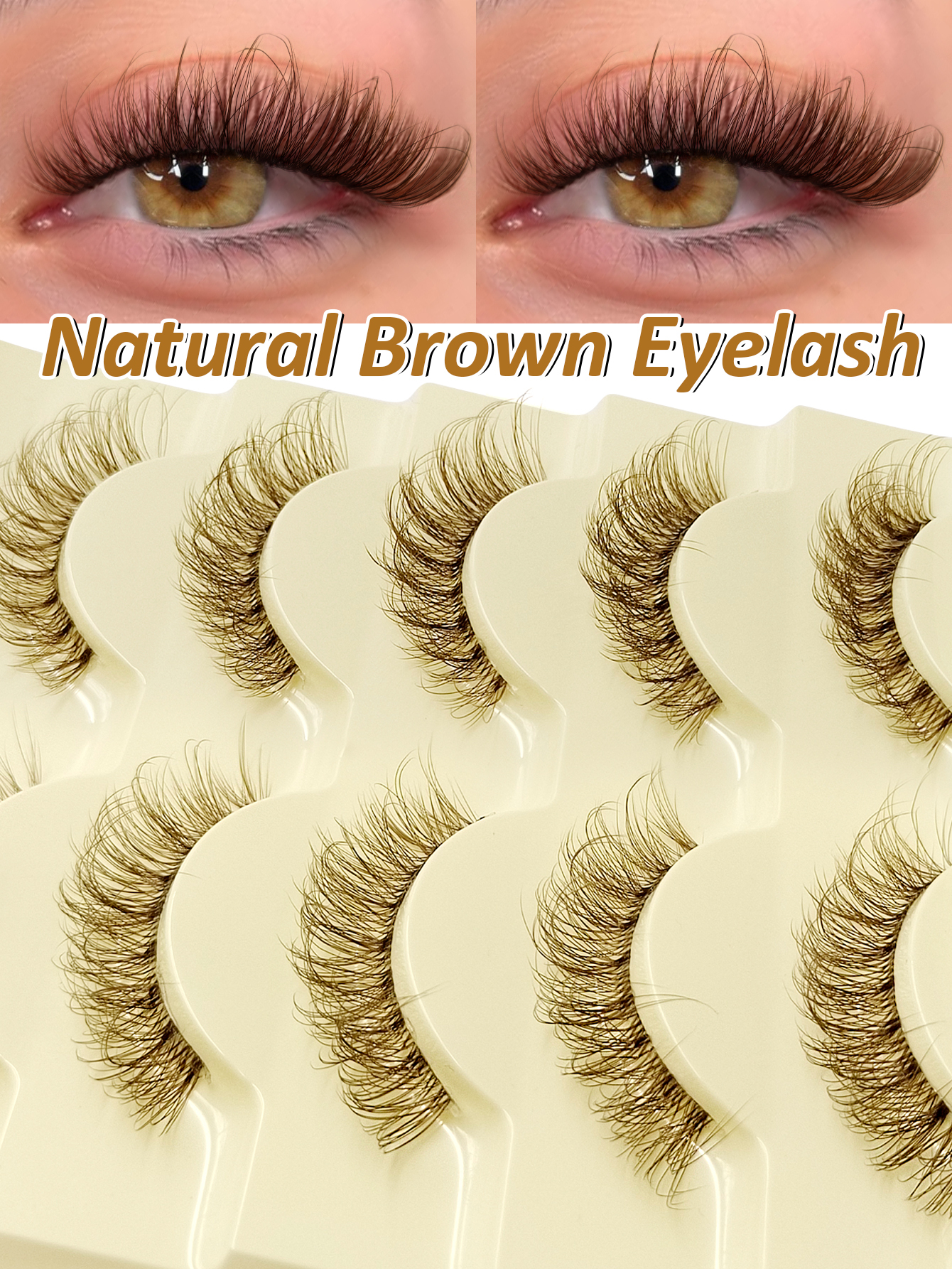 Sibeuna 5 Pairs Clear Band Brown False Eyelashes Natural Eyelash Wispy Fluffy Eyelash Daily Reusable Eyelash Extension Makeup