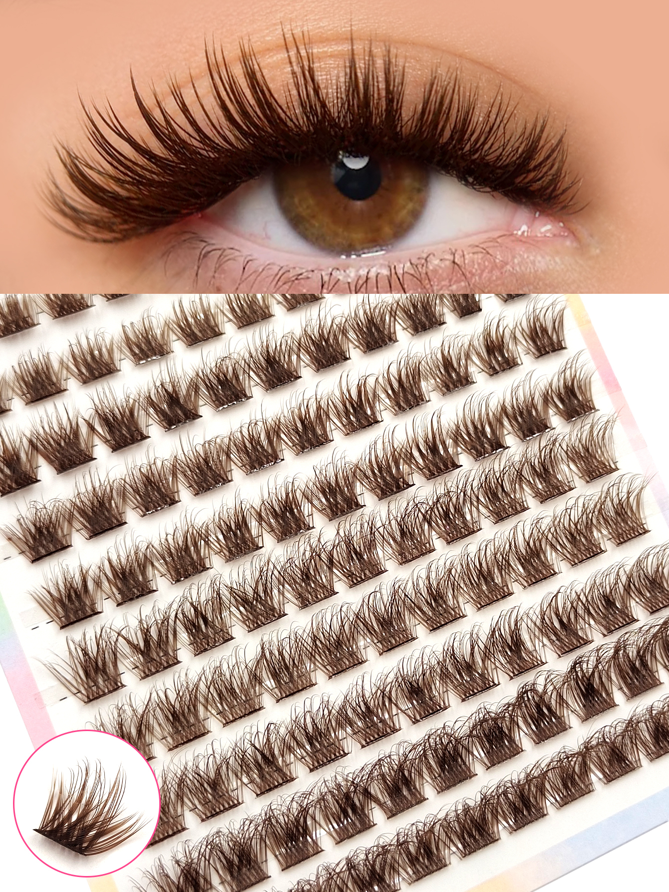 110pcs Fluffy Brown Cluster Lash Extensions, Fluffy Crossed Individual Segmented False Lashes D Curl Faux Mink Eyelash Clusters For Beginner Natural Daily Makeup