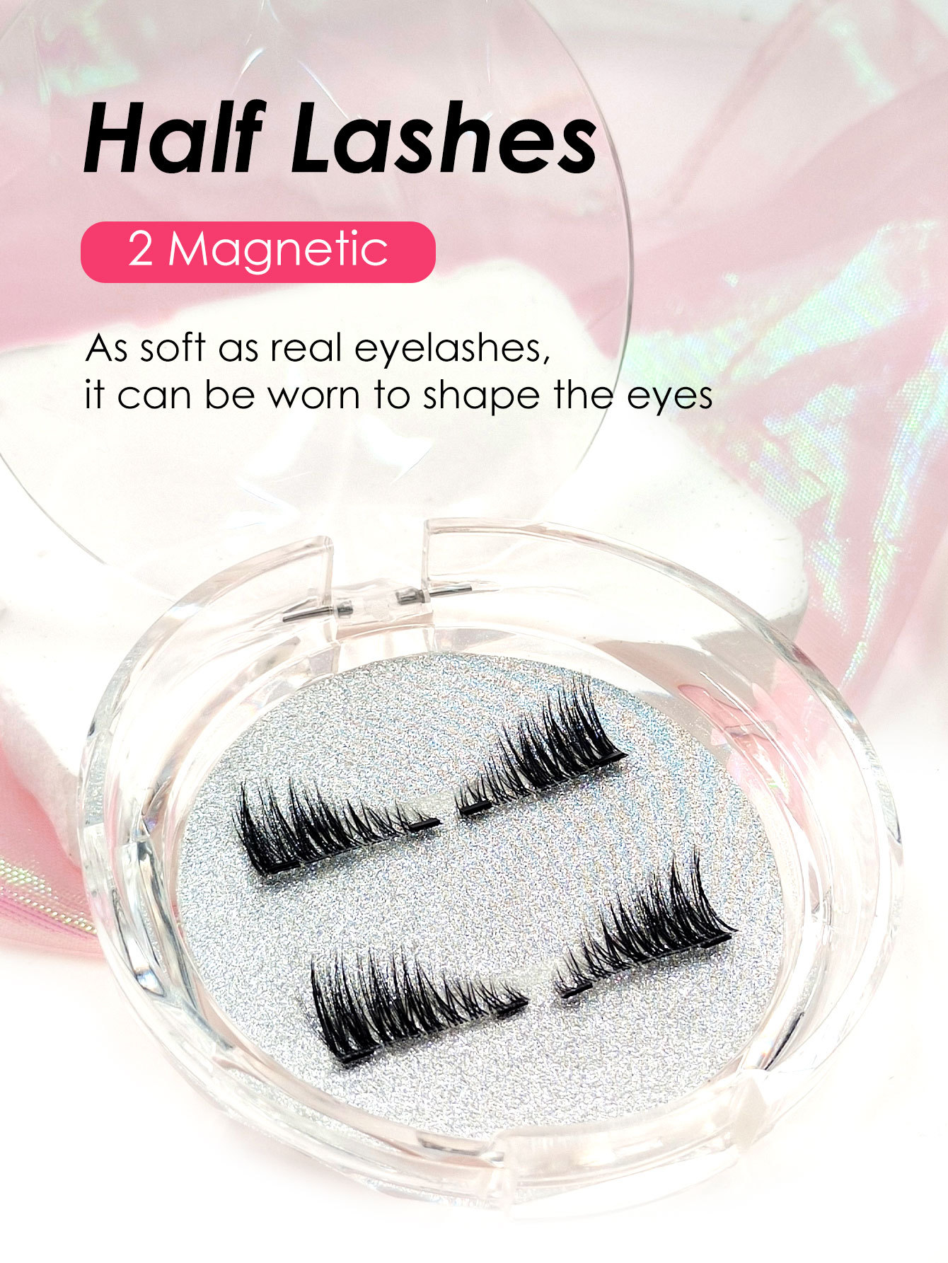 Sibeuna 1 Pair Half False Eyelash,Magnetic False Lashes, Magnetic Half-eye False Lashes, Naturally Dense Magnetic Eyelash, Clear Band - Reusable Portable Magnetic Lashes, Suitable for Beginner Use