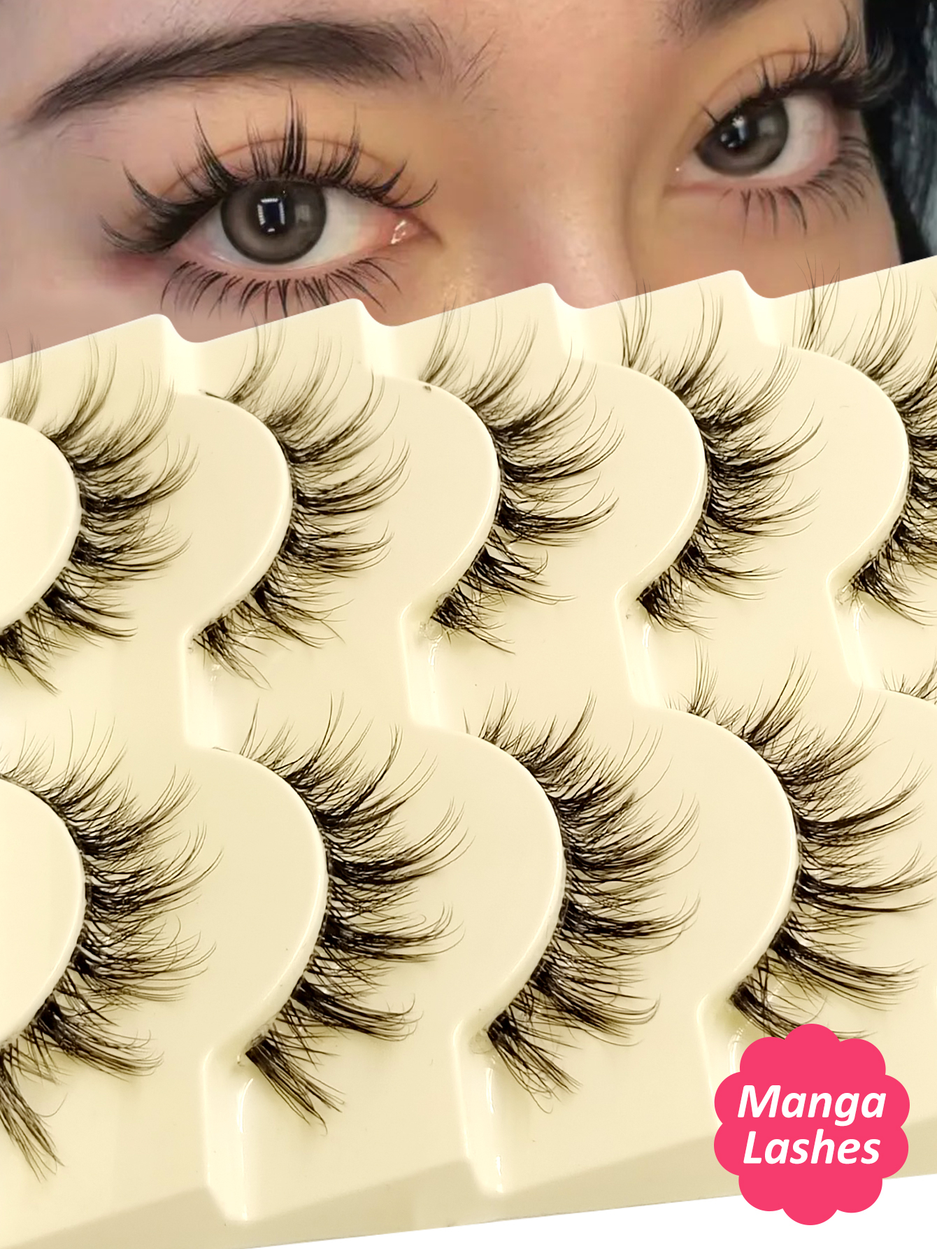 Sibeuna 5 Pairs Manga Lashes False Eyelashes Anime Lashes, Natural Look Wispy Soft Lash Extension, Comic Eye Clear Band Reusable