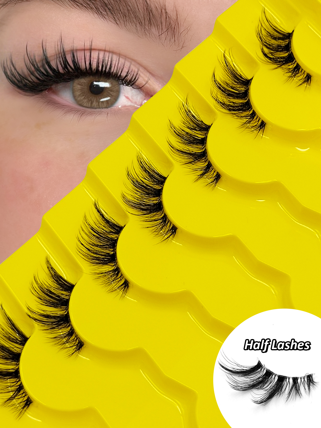 Sibeuna 7 Pairs Half Lashes Natural Look Cat Eye False Eyelashes Natural Clear Band Lashes Short Soft Manga Lashes Fluffy Winged Lashes Extension Tool Strip Lashes, Comfortable Eyelashes, Fake Lashes