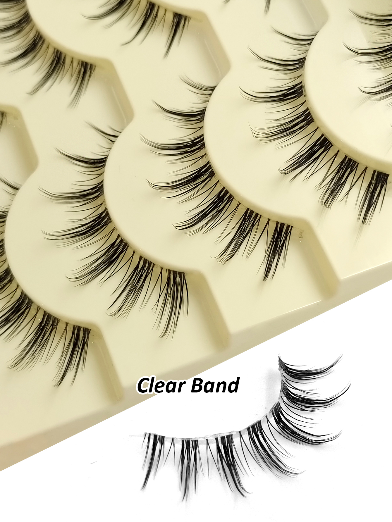 Sibeuna 5 Pairs False Eyelashes Manga Lashes Natural Long Transparent Stem Natural & Cosplay Anime Style, Easy to Apply for Beginners, Dense & Fluffy, Black Tapered Wet Look Extensions