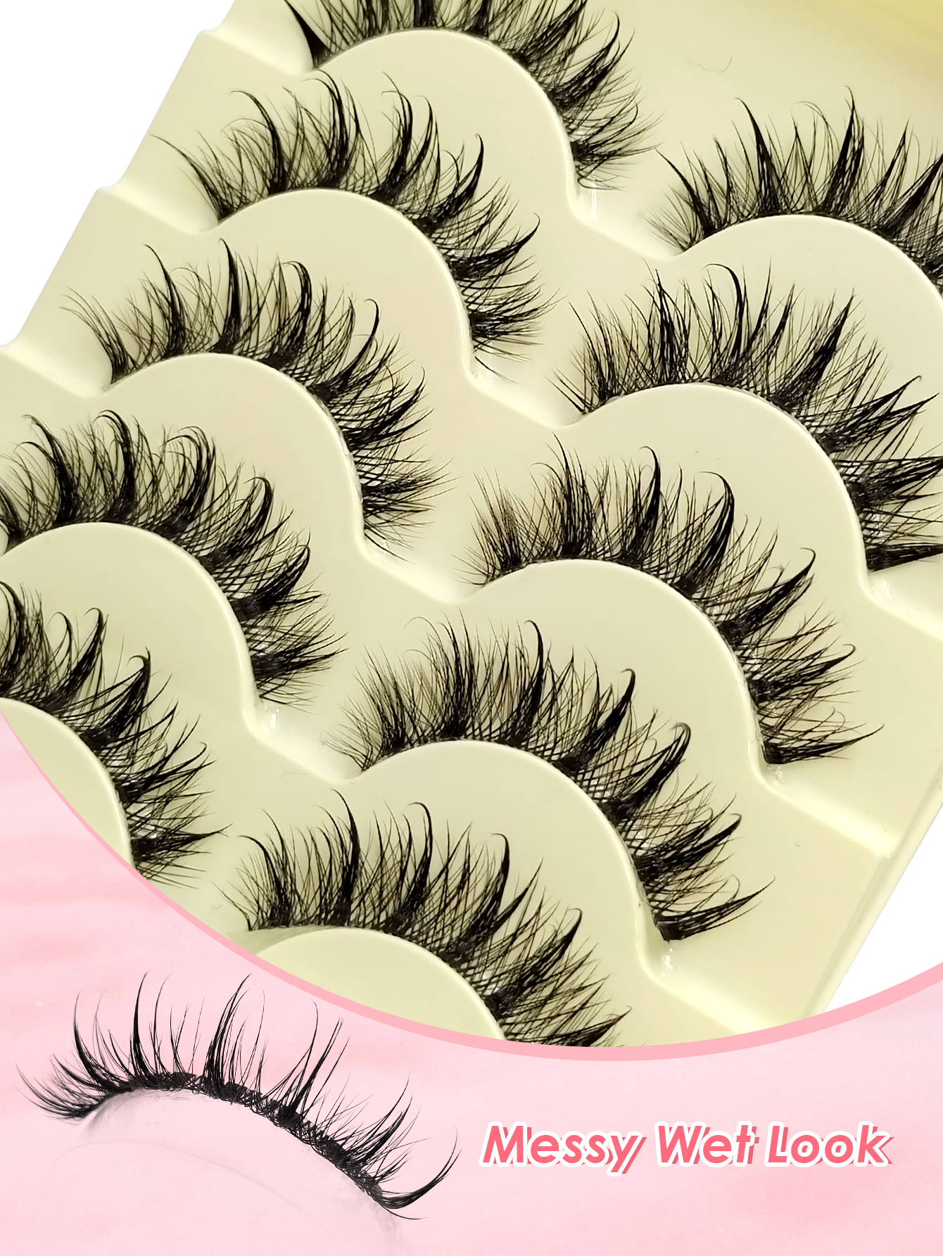 Sibeuna 5 Pairs Wet Lashes Wet Look Messy False Eyelashes - Spiky Manga Lashes Clear Band False Eyelashes Natural Look Enlarged Eye , Reusable Suitable For Daily & Gorgeous Party Makeup