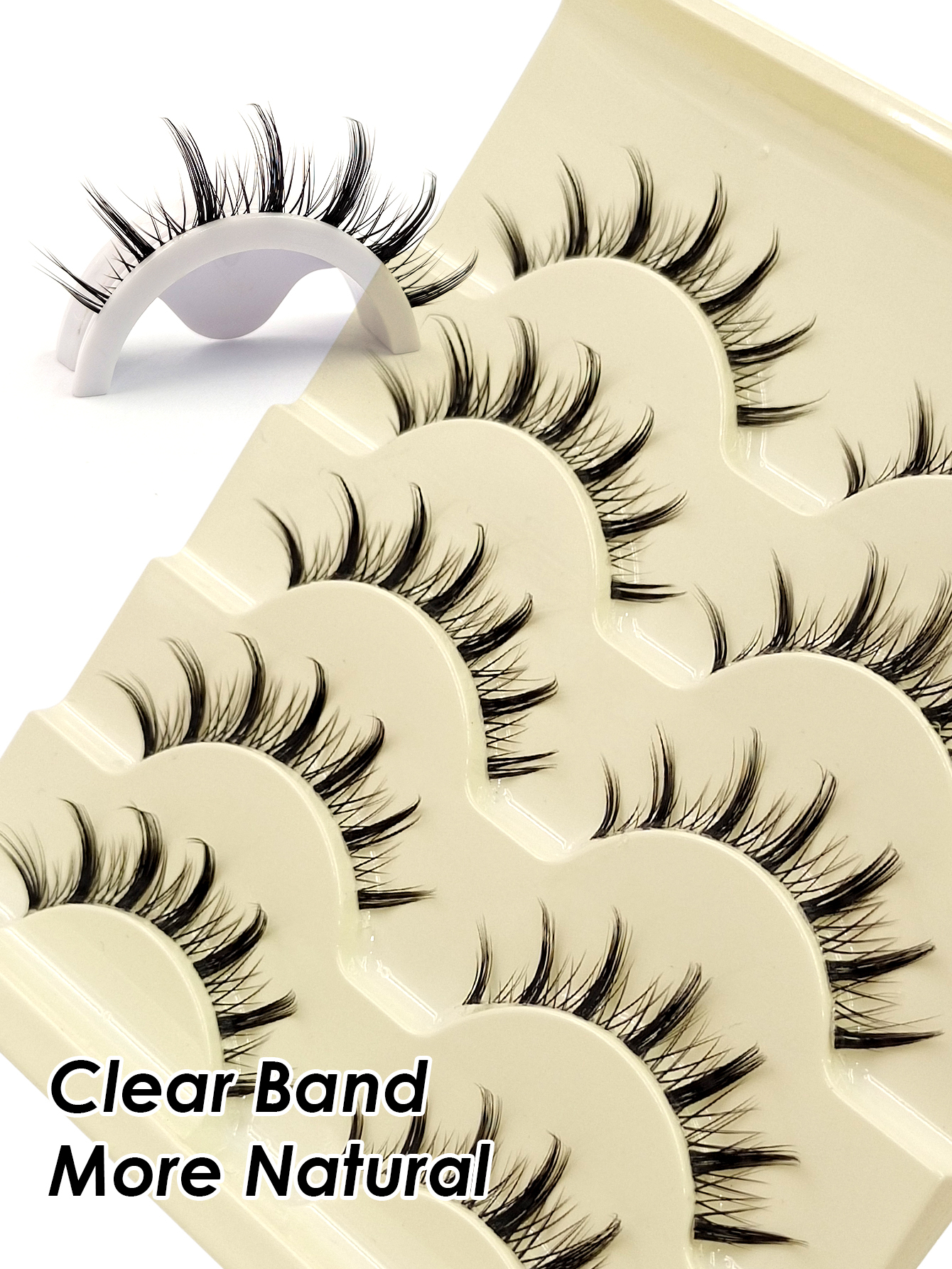 Sibeuna 5 Pairs Fairy Lashes Natural False Eyelashes - Lashes Wispy Transparent Stem Manga Eyelashes, Comic Fairy Design, Perfect for Daily Wear Natural Lashes - Reusable False Eyelashes Natural Look