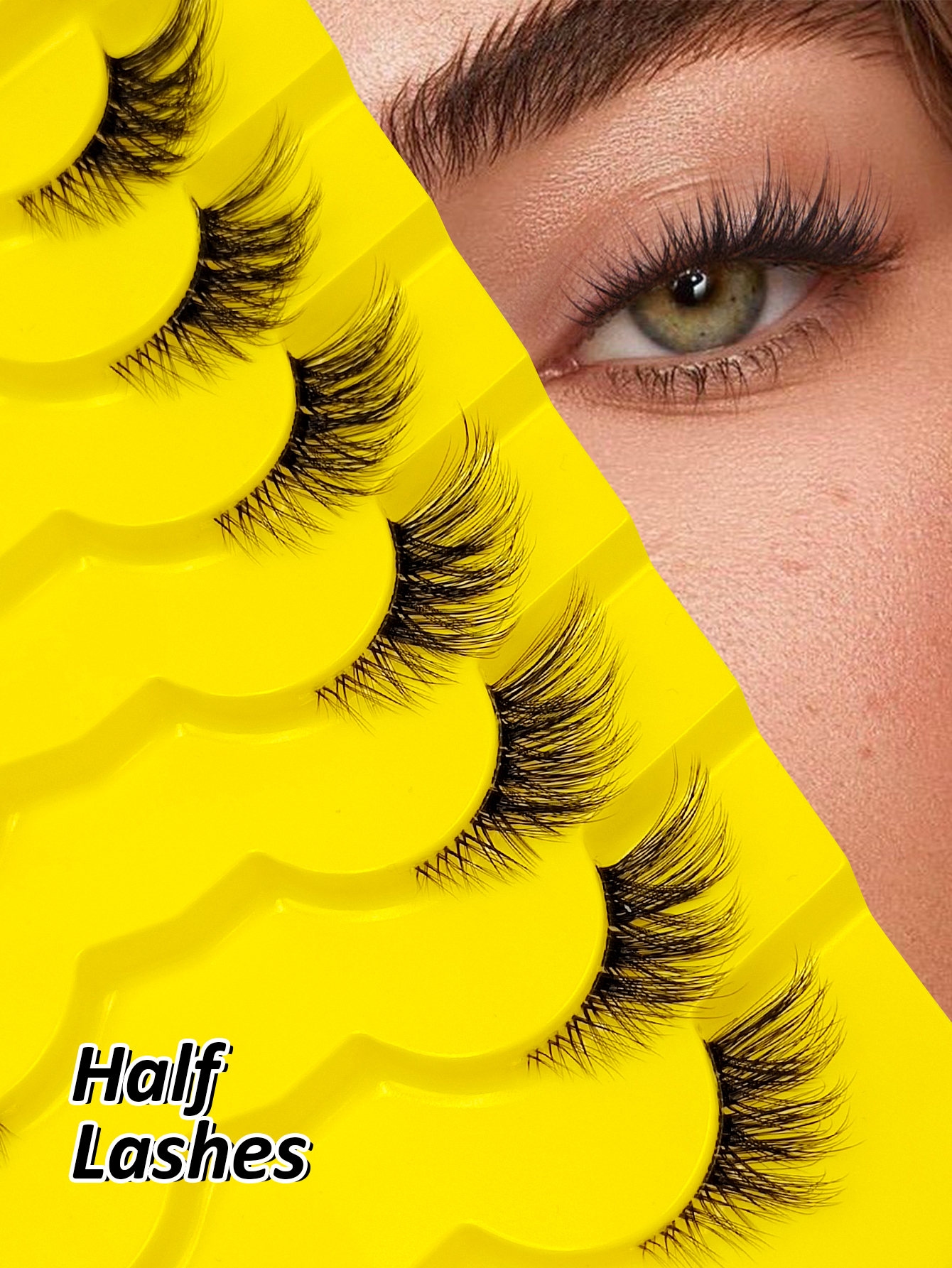 Sibeuna 7 Pairs Of Half-Eye Style Transparent Faux Mink Lashes Hair Natural Style Eye Lashes Natural Winged Lashes Clear Band Reusable Eyelashes ,Corner Eyelashes
