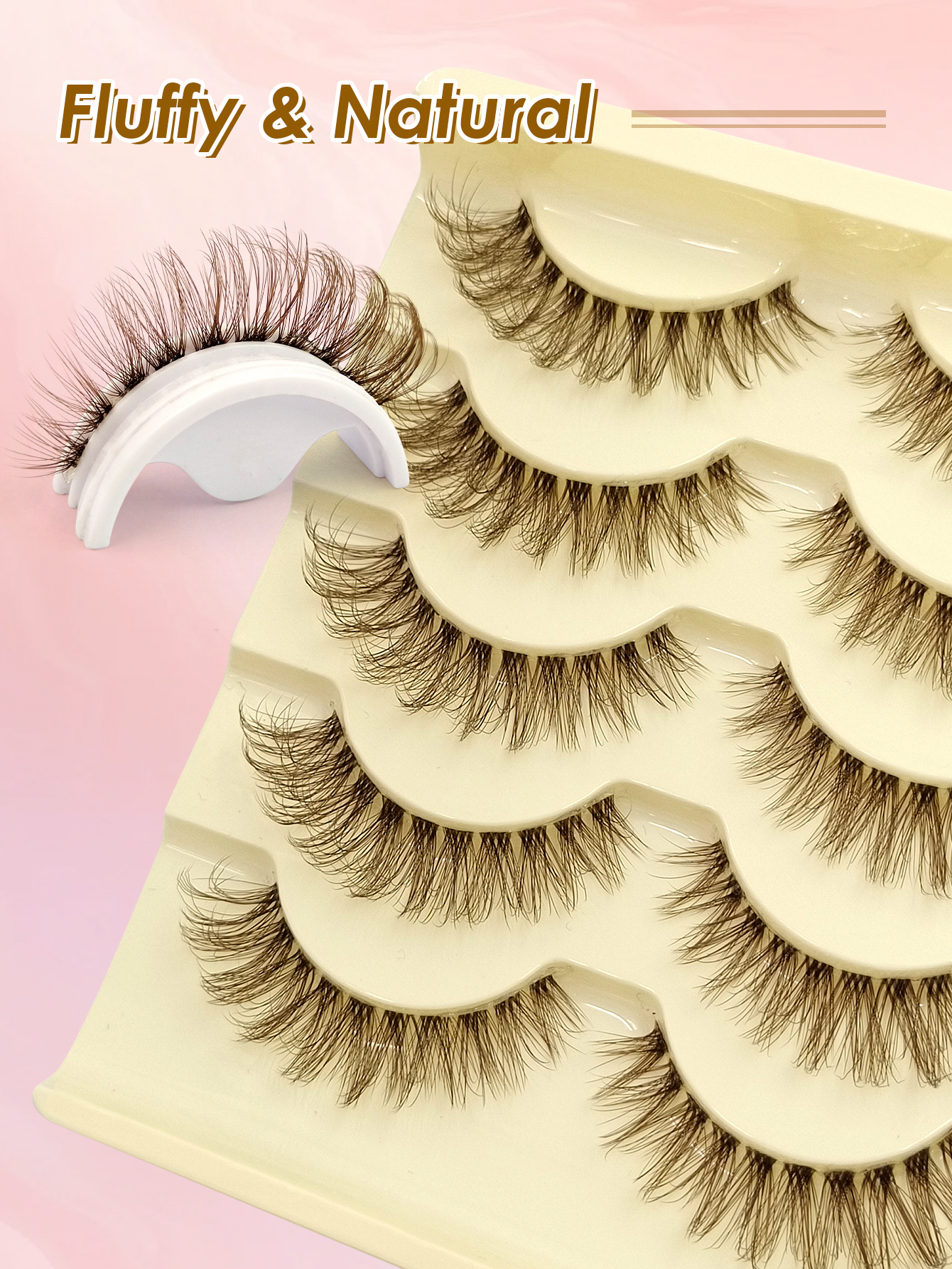 Sibeuna 5 Pairs Fluffy Lashes Brown Lashes Clear Band Reusable Thick Lashes Thicken the Eyelashes Mocha Eyelash Makeup ,Suitable For Daily Wear and For Parties