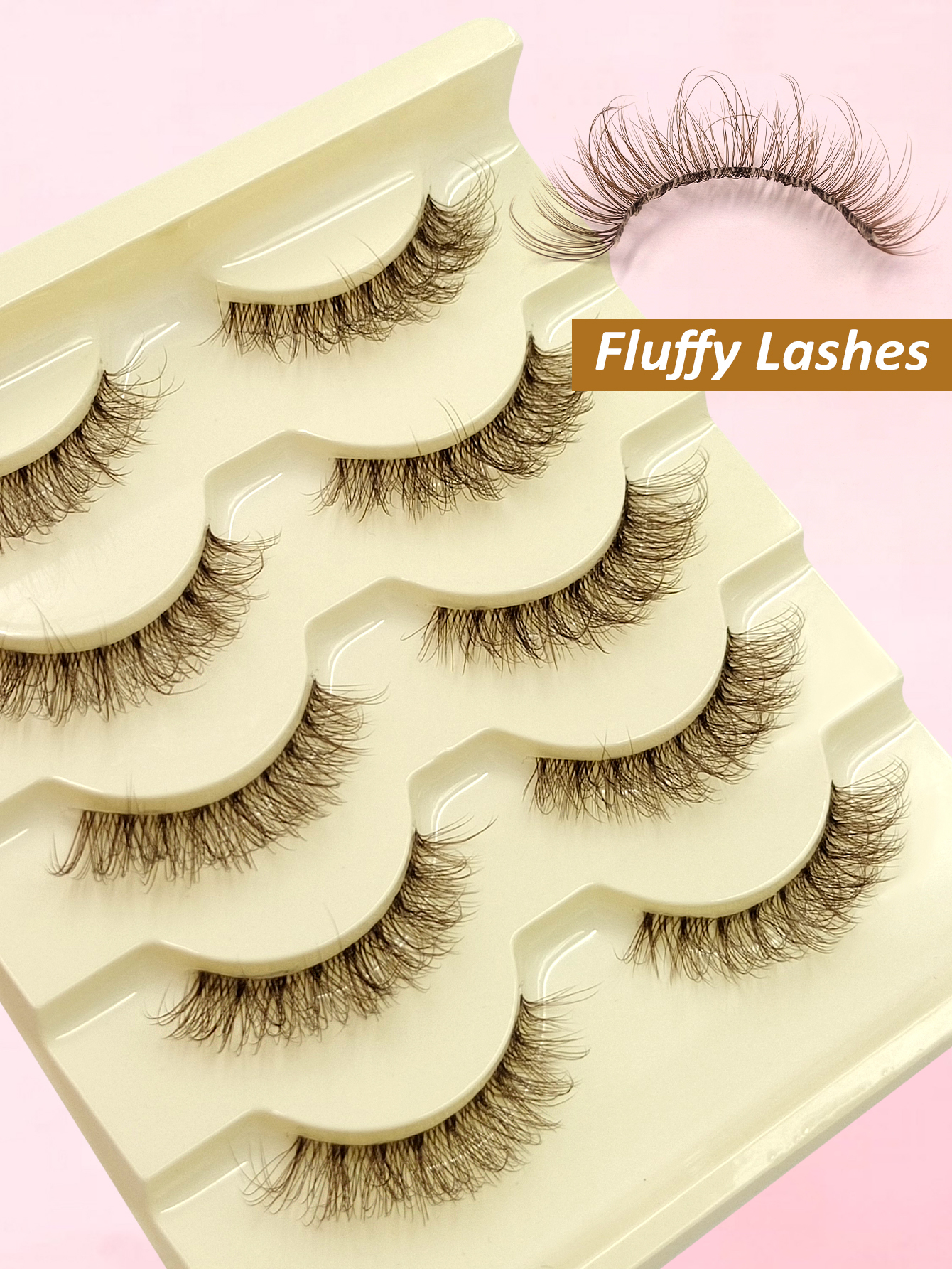 Sibeuna 5 Pairs Clear Band Brown False Eyelashes Natural Eyelash Wispy Fluffy Eyelash Daily Reusable Eyelash Extension Makeup