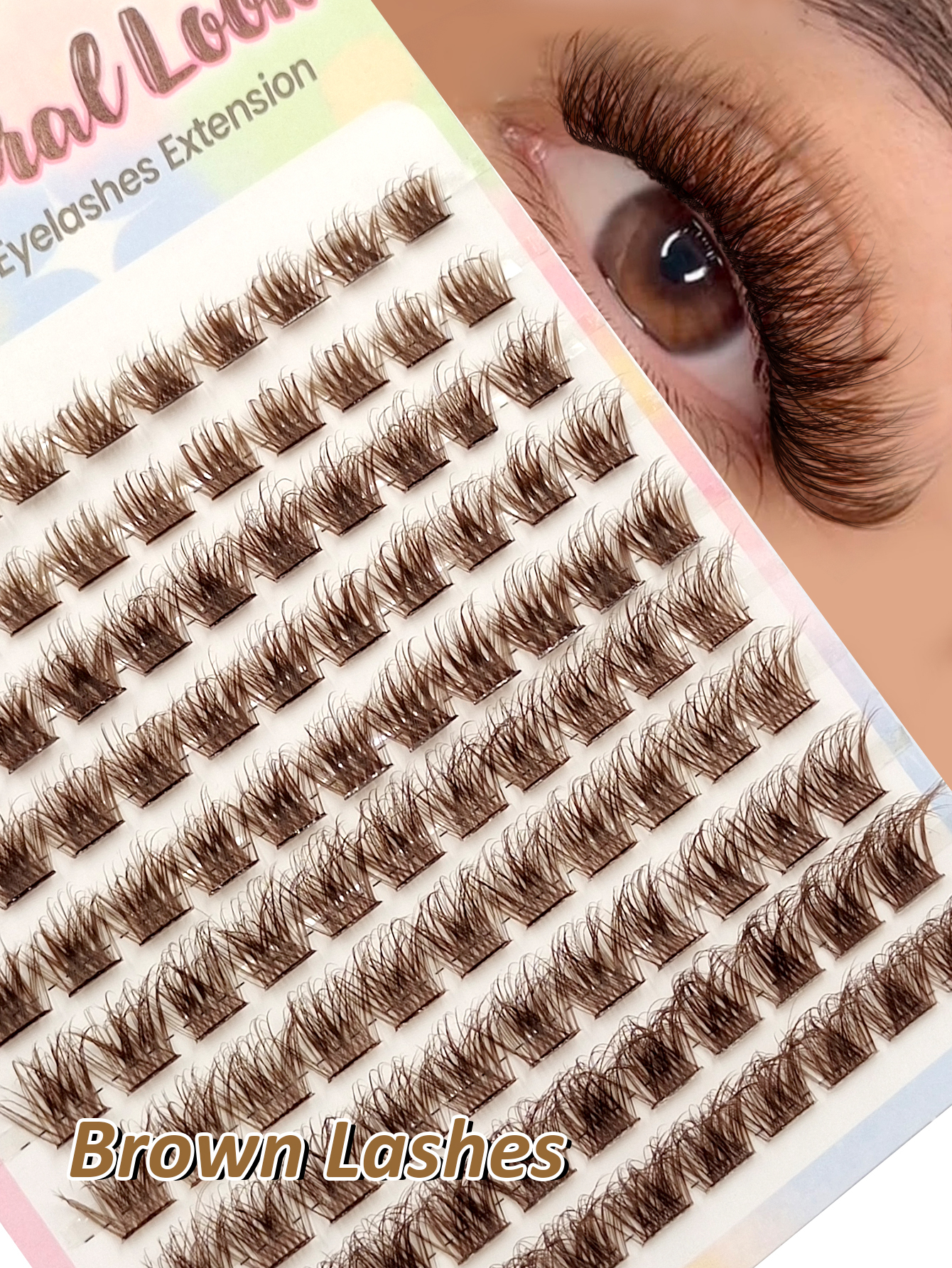 110pcs Fluffy Brown Cluster Lash Extensions, Fluffy Crossed Individual Segmented False Lashes D Curl Faux Mink Eyelash Clusters For Beginner Natural Daily Makeup