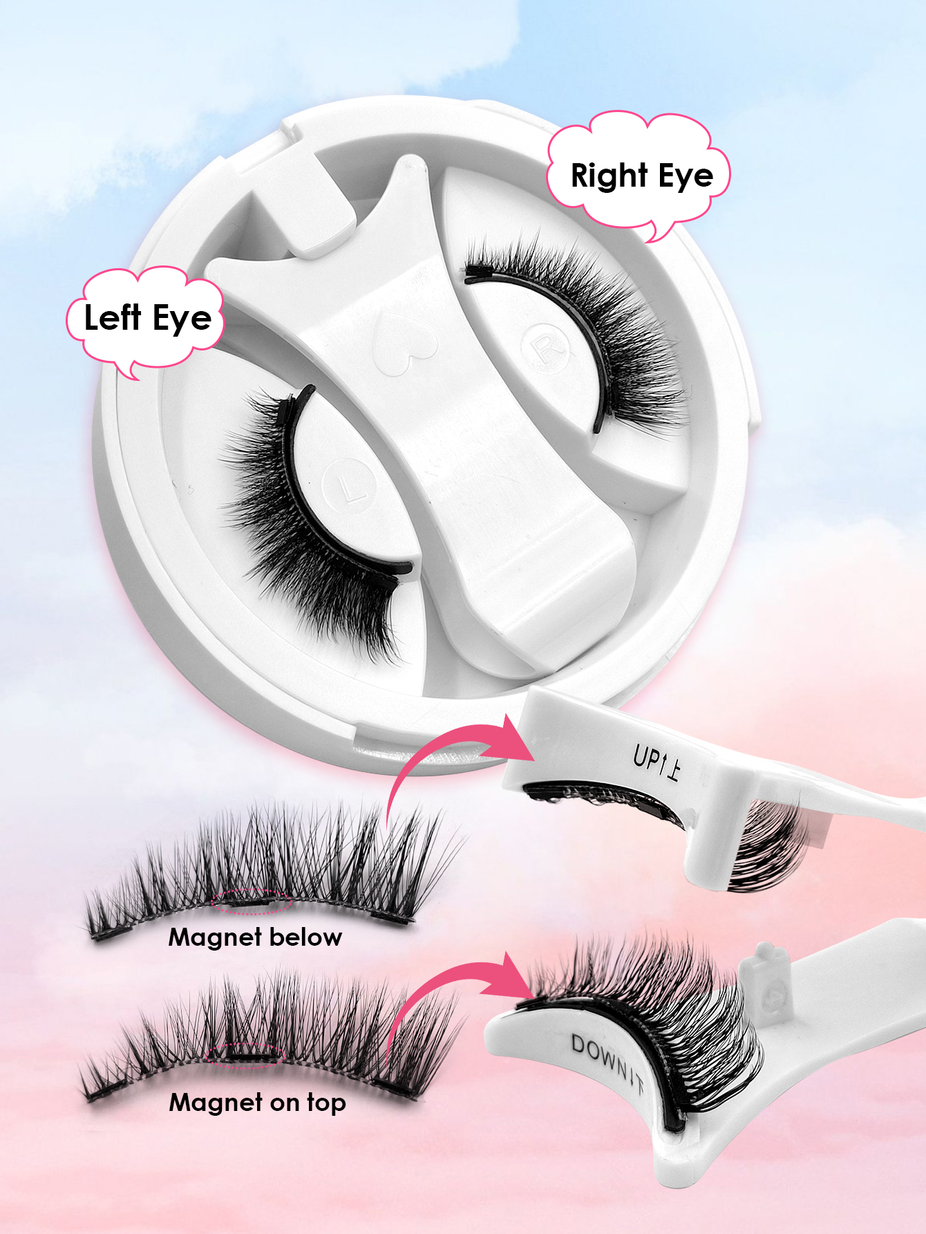 Sibeuna 1 Pair Eyelashes and Magnetic Clips, Magnetic Eyelash Brush with Magnetic False Eyelashes, Magnetic Eyelash Set, False Eyelashes, Natural and Thick Magnetic Eyelash Set with Applicator - Reusable Portable Magnetic Eyelash