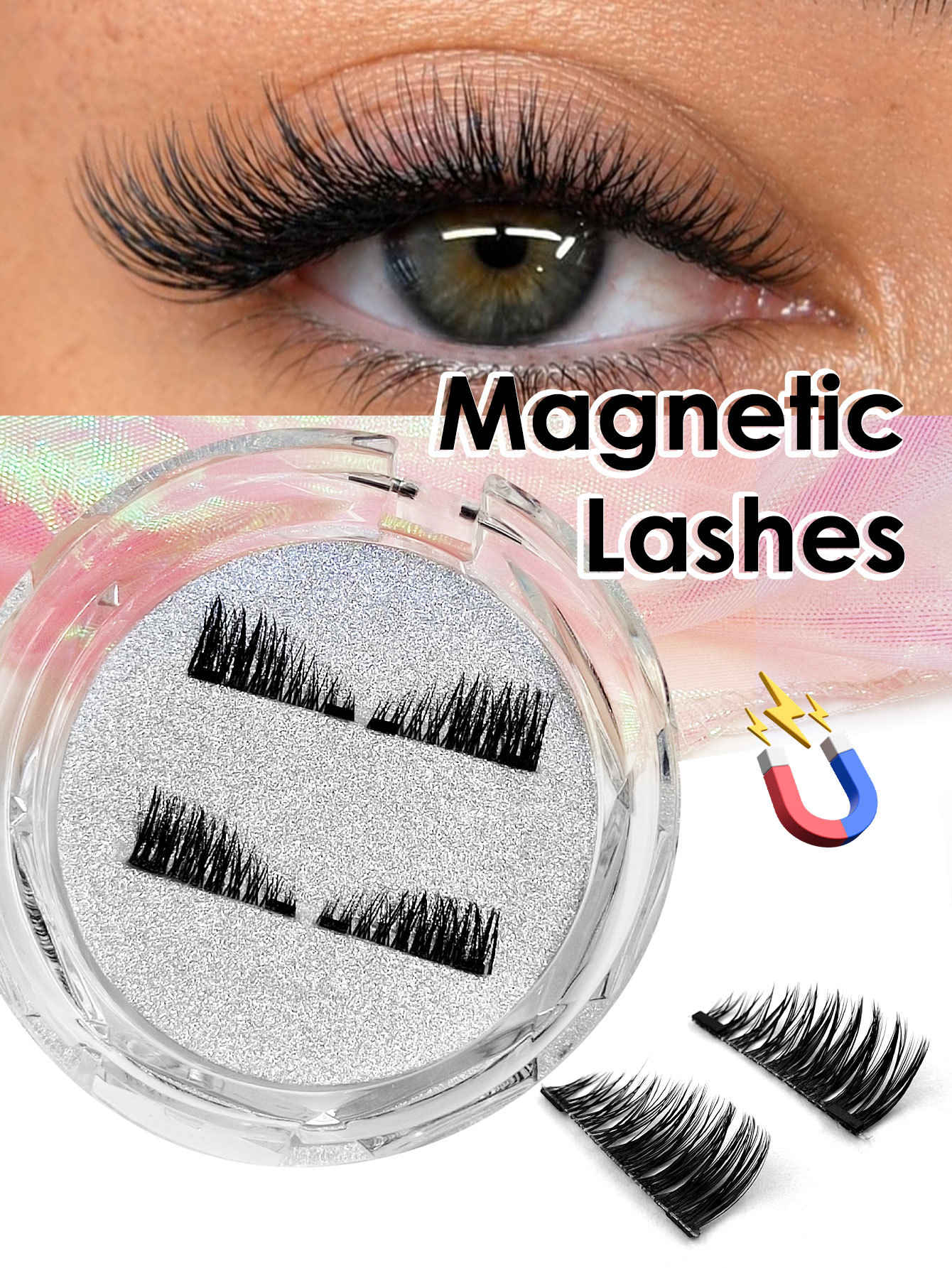 Sibeuna 1 Pair Half False Eyelash,Magnetic False Lashes, Magnetic Half-eye False Lashes, Naturally Dense Magnetic Eyelash, Clear Band - Reusable Portable Magnetic Lashes, Suitable for Beginner Use