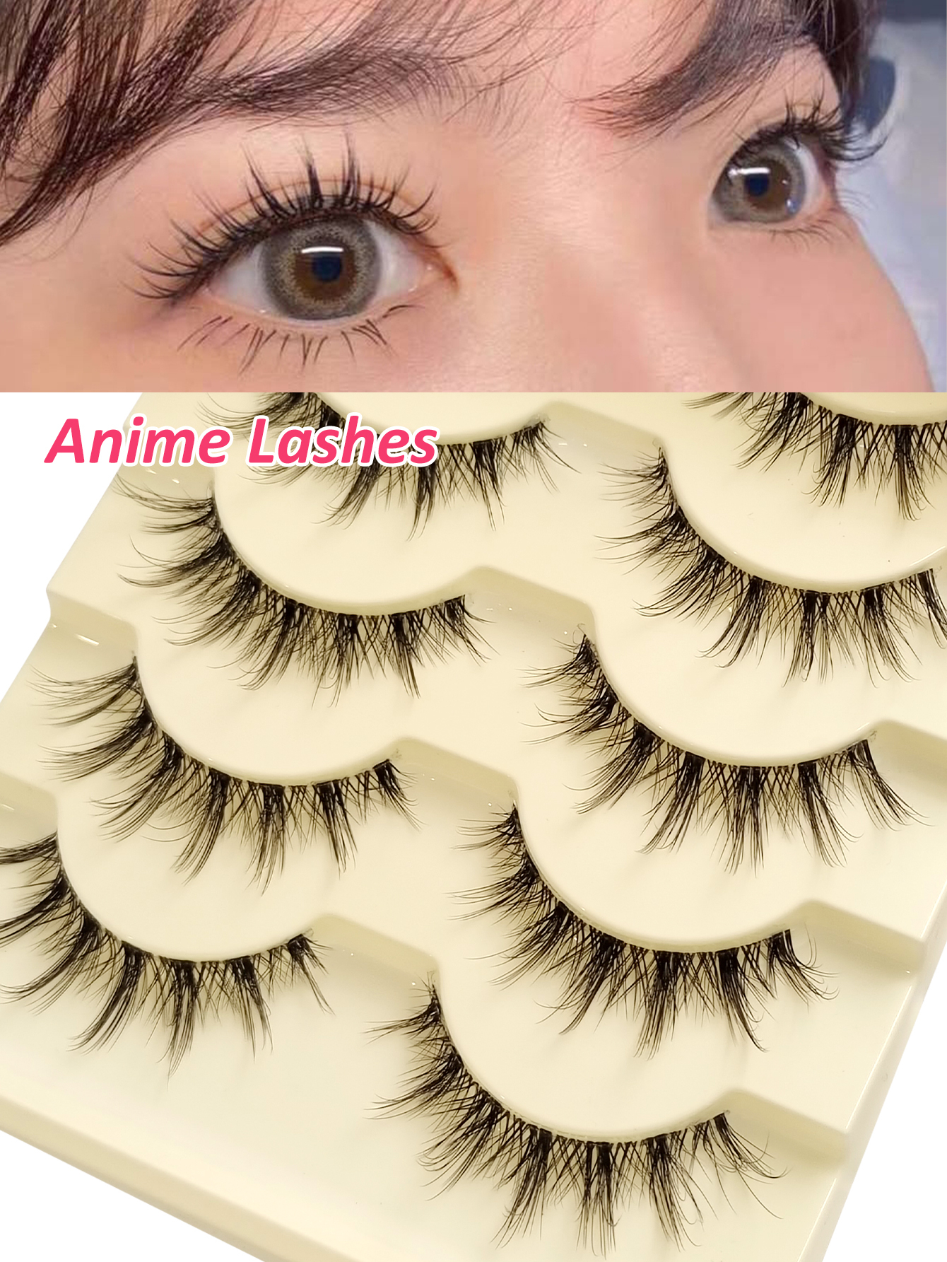Sibeuna 5 Pairs Manga Lashes False Eyelashes Anime Lashes, Natural Look Wispy Soft Lash Extension, Comic Eye Clear Band Reusable