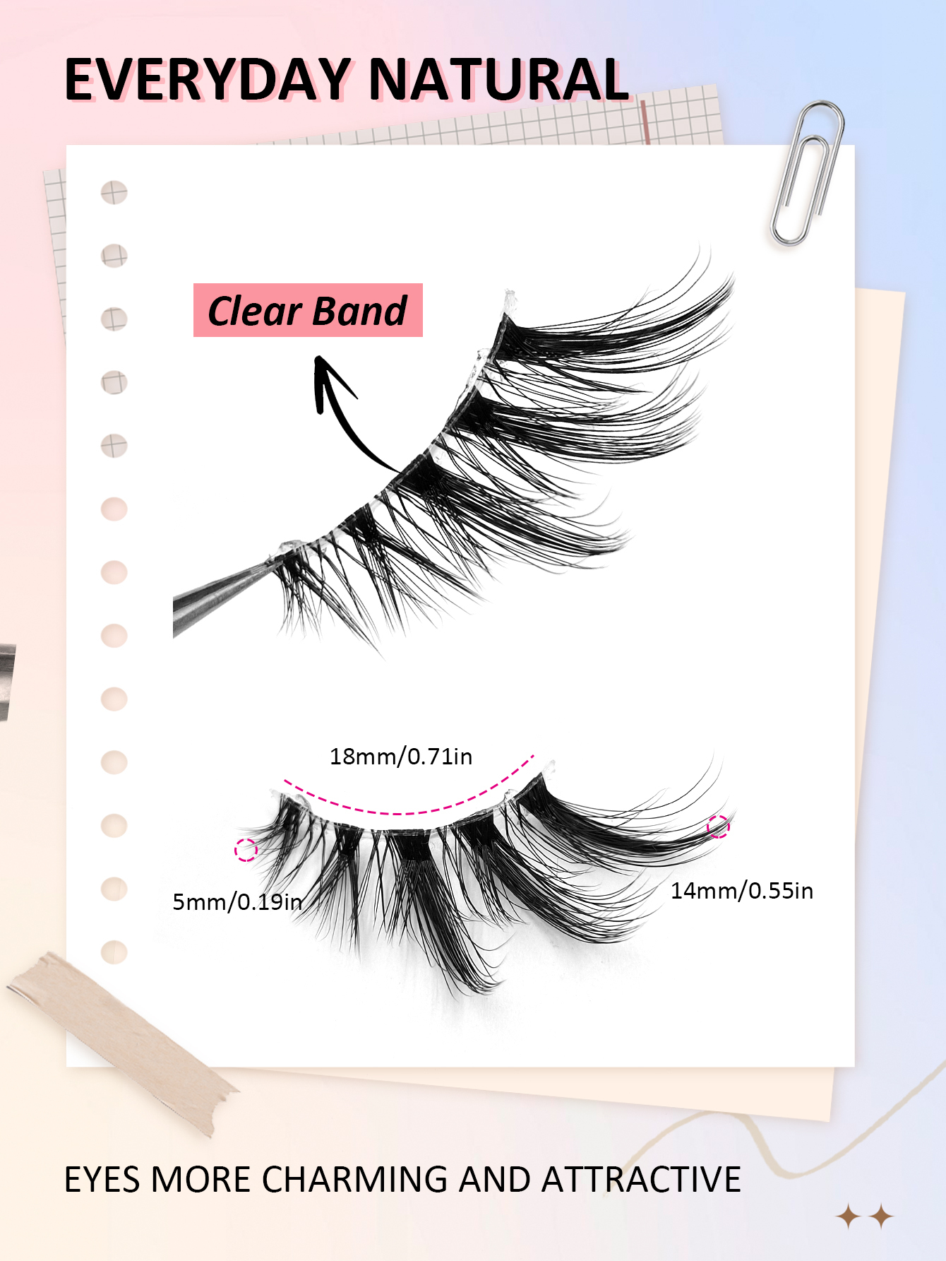 Sibeuna 7 Pairs Half Lashes Natural Look Cat Eye False Eyelashes Natural Clear Band Lashes Short Soft Manga Lashes Fluffy Winged Lashes Extension Tool Strip Lashes, Comfortable Eyelashes, Fake Lashes