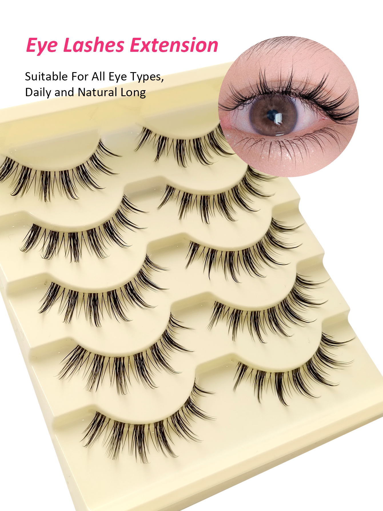 Sibeuna 5 Pairs False Eyelashes Manga Lashes Natural Long Transparent Stem Natural & Cosplay Anime Style, Easy to Apply for Beginners, Dense & Fluffy, Black Tapered Wet Look Extensions