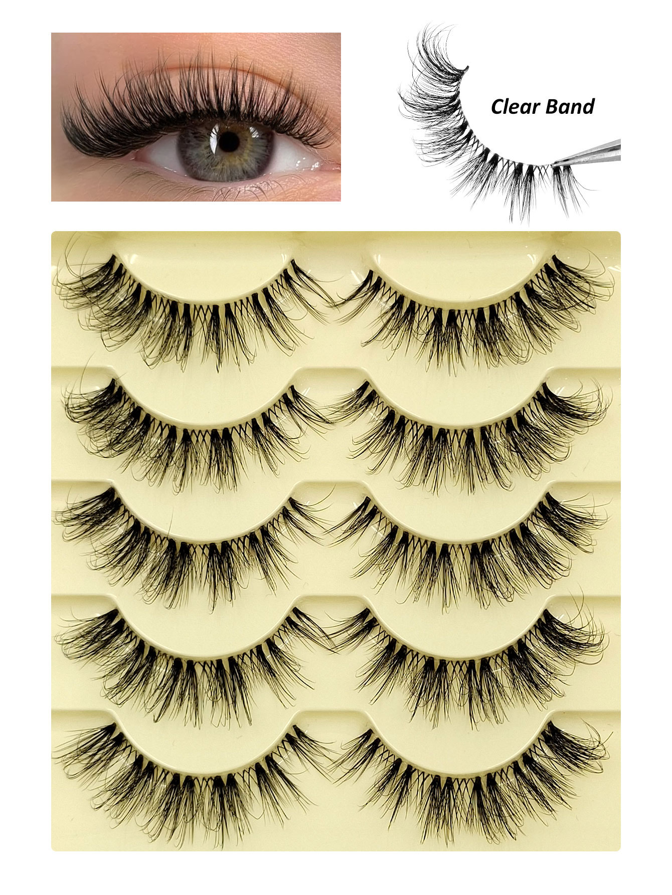 Sibeuna 5 pairs of naturally long false eyelashes, fluffy and natural, transparent stems. These are ideal for daily wear. They are suitable for dates, parties and trips.