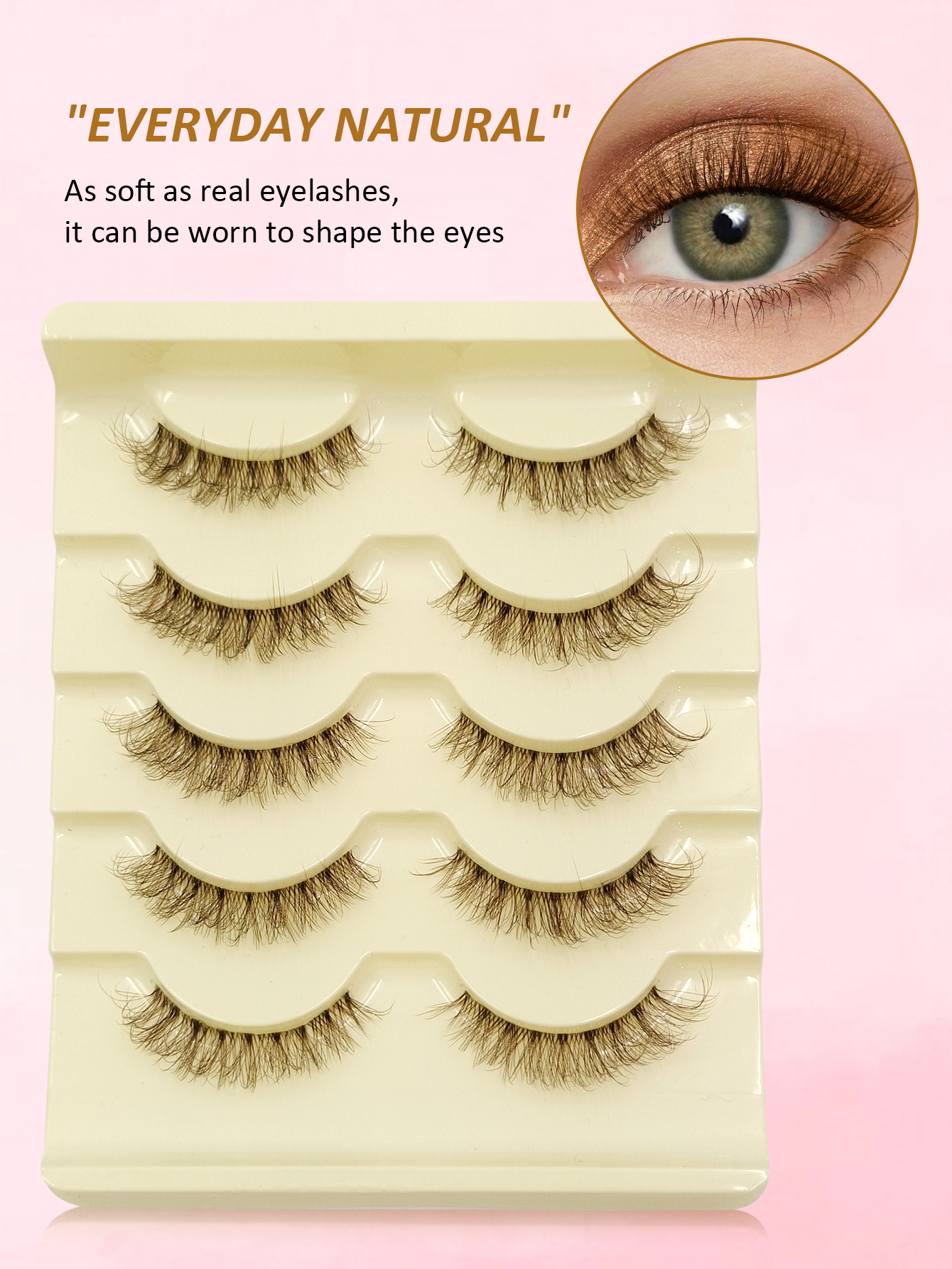 Sibeuna 5 Pairs Clear Band Brown False Eyelashes Natural Eyelash Wispy Fluffy Eyelash Daily Reusable Eyelash Extension Makeup