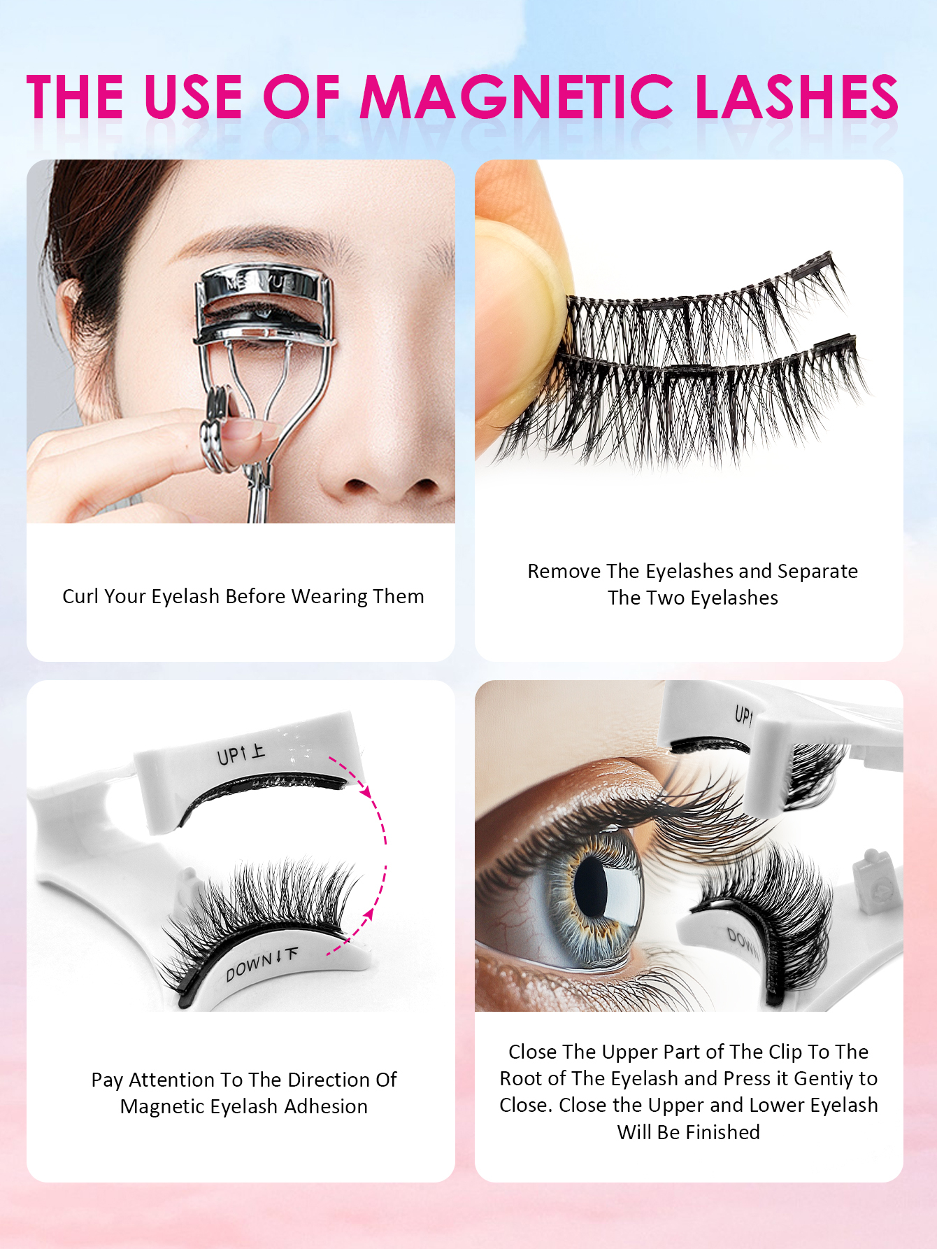 Sibeuna 1 Pair Eyelashes and Magnetic Clips, Magnetic Eyelash Brush with Magnetic False Eyelashes, Magnetic Eyelash Set, False Eyelashes, Natural and Thick Magnetic Eyelash Set with Applicator - Reusable Portable Magnetic Eyelash