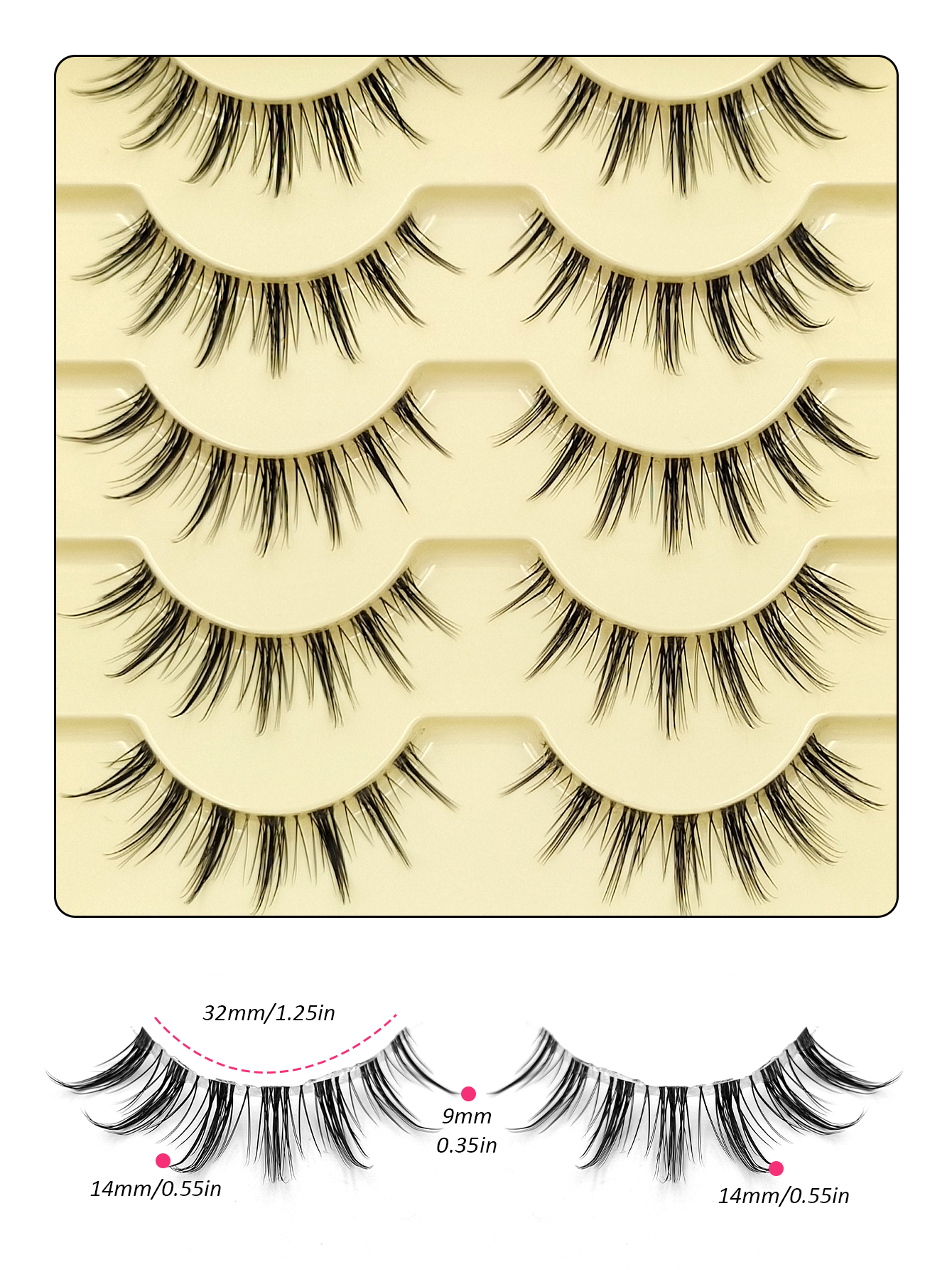 Sibeuna 5 Pairs False Eyelashes Manga Lashes Natural Long Transparent Stem Natural & Cosplay Anime Style, Easy to Apply for Beginners, Dense & Fluffy, Black Tapered Wet Look Extensions