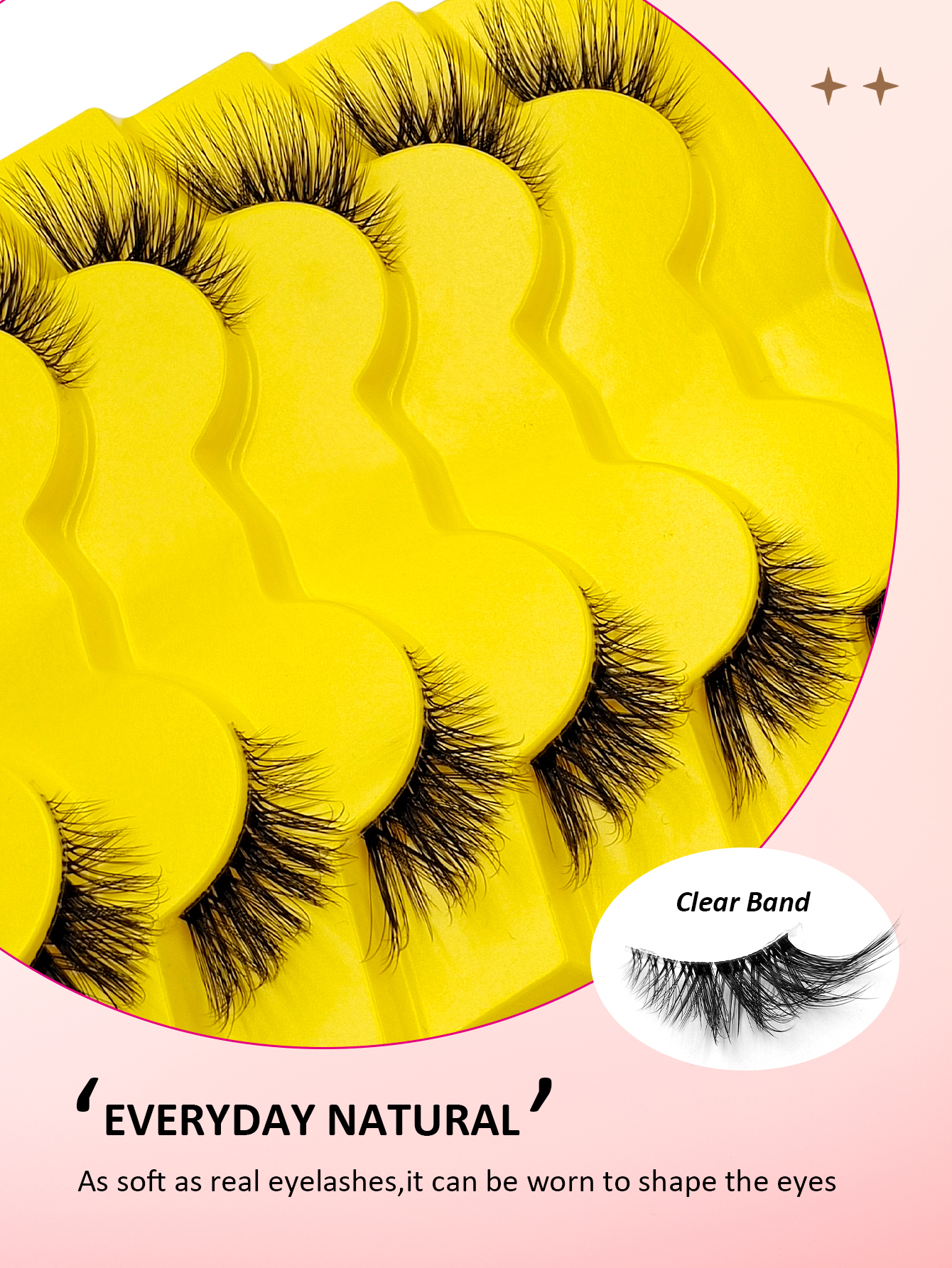 Sibeuna 7 Pairs Of Half-Eye Style Transparent Faux Mink Lashes Hair Natural Style Eye Lashes Natural Winged Lashes Clear Band Reusable Eyelashes ,Corner Eyelashes