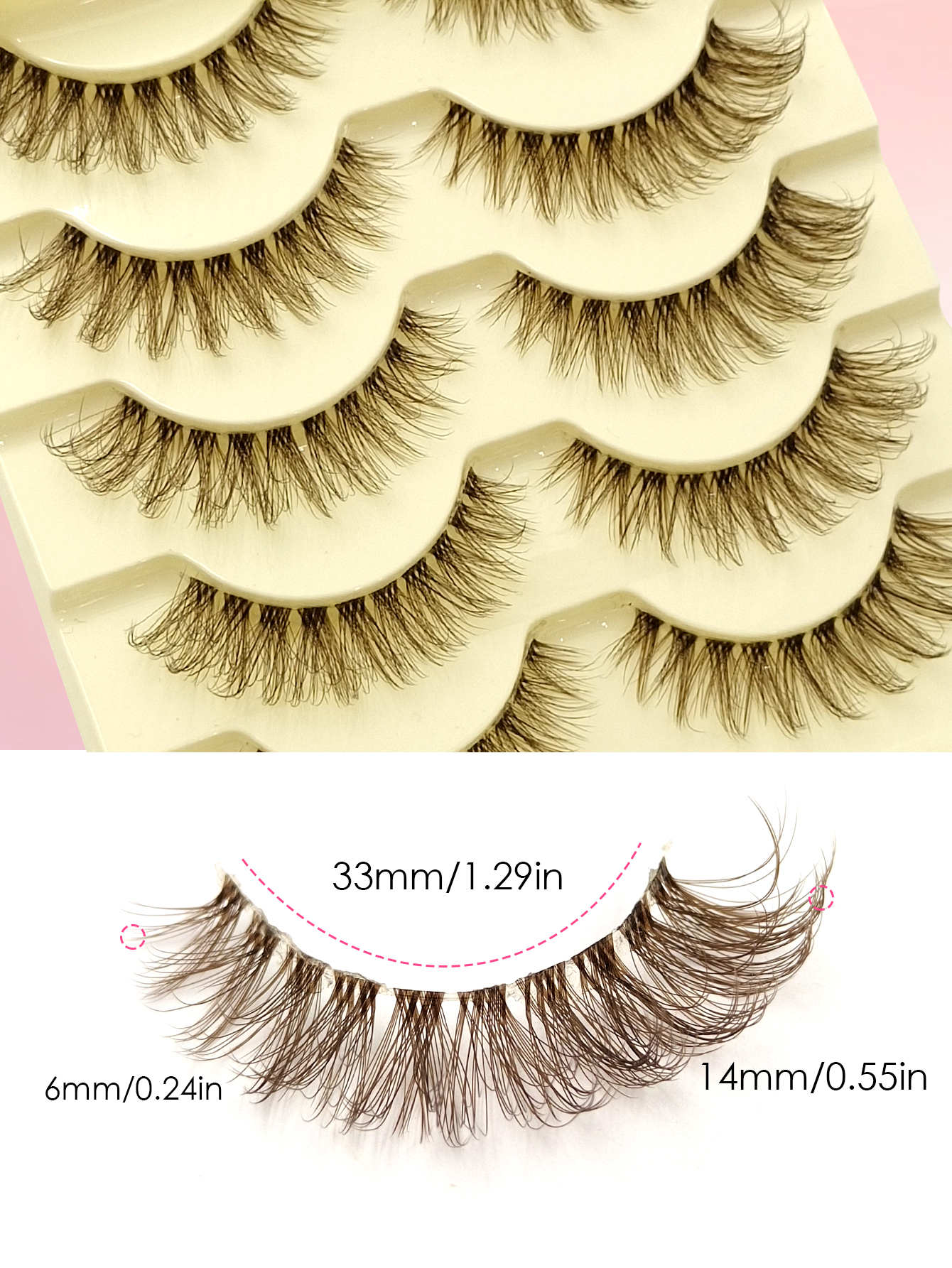 Sibeuna 5 Pairs Fluffy Lashes Brown Lashes Clear Band Reusable Thick Lashes Thicken the Eyelashes Mocha Eyelash Makeup ,Suitable For Daily Wear and For Parties