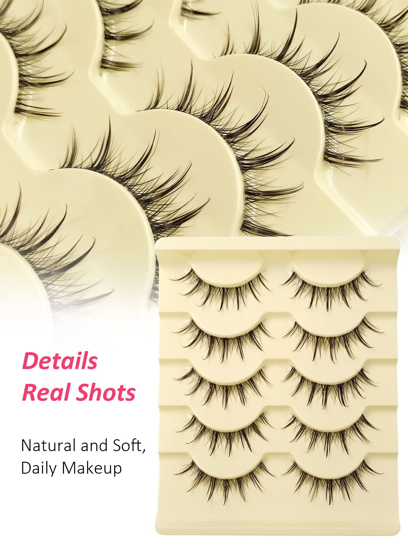 Sibeuna 5 Pairs Natural Look False Eyelashes Anime Lashes, Natural Eyelash Wispy Soft Lash Extension , Clear Band Reusable Natural and Soft, Daily Makeup Comic Eye