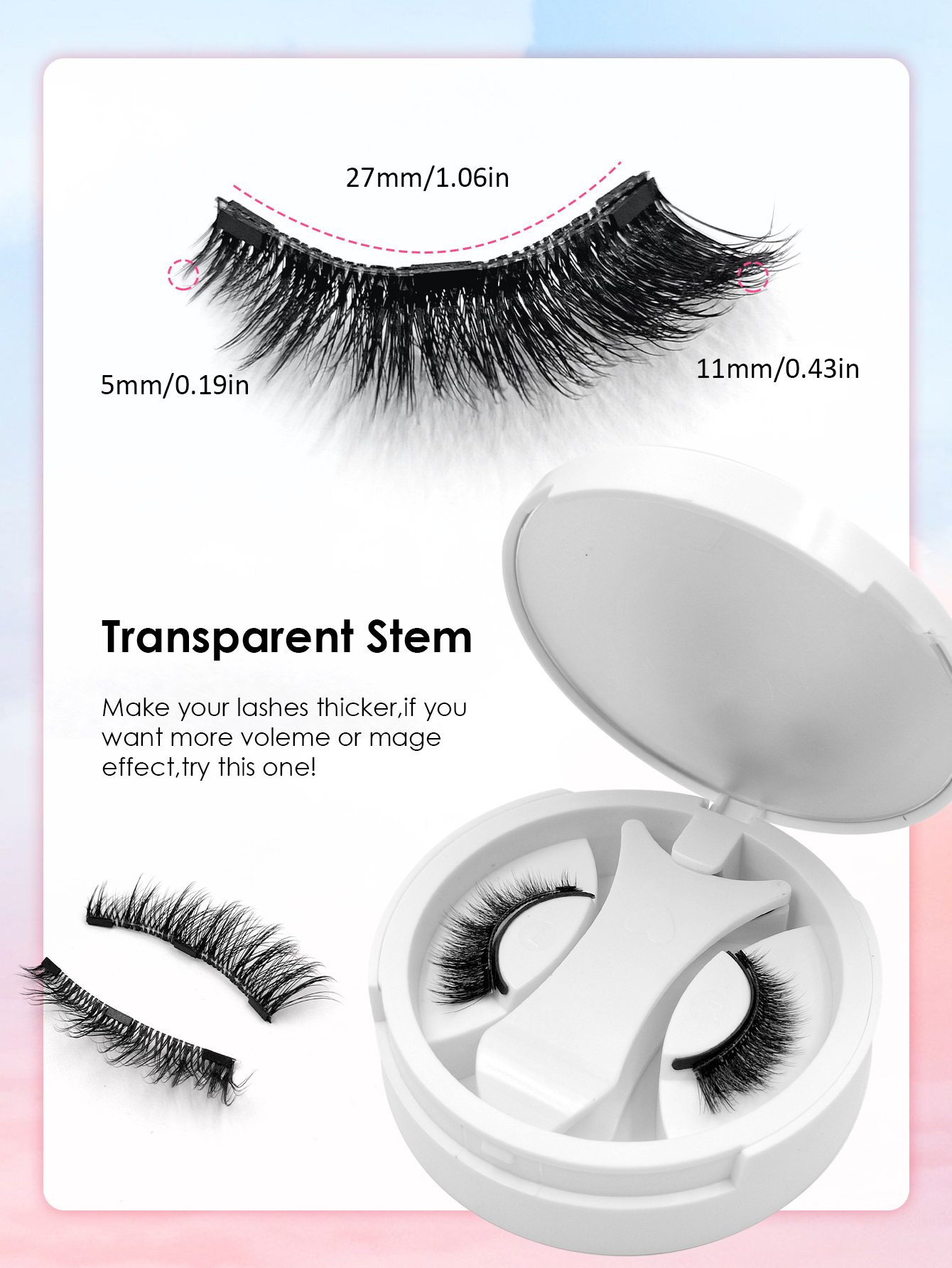 Sibeuna 1 Pair Eyelashes and Magnetic Clips, Magnetic Eyelash Brush with Magnetic False Eyelashes, Magnetic Eyelash Set, False Eyelashes, Natural and Thick Magnetic Eyelash Set with Applicator - Reusable Portable Magnetic Eyelash