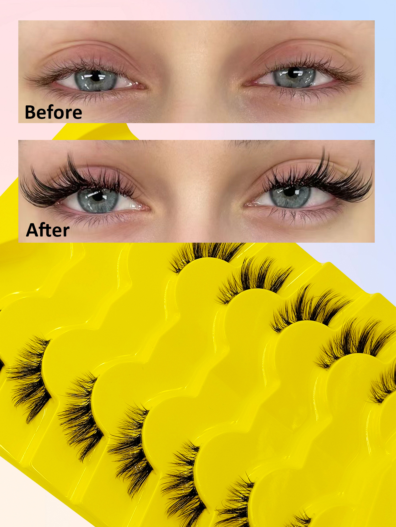 Sibeuna 7 Pairs Half Lashes Natural Look Cat Eye False Eyelashes Natural Clear Band Lashes Short Soft Manga Lashes Fluffy Winged Lashes Extension Tool Strip Lashes, Comfortable Eyelashes, Fake Lashes