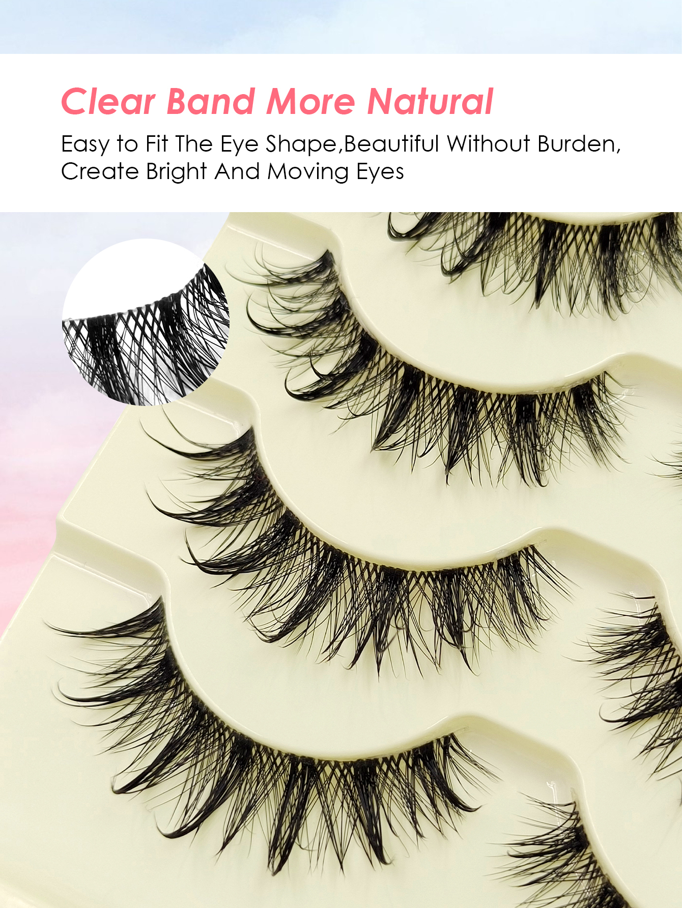 Sibeuna 5 Pairs Wet Lashes Wet Look Messy False Eyelashes - Spiky Manga Lashes Clear Band False Eyelashes Natural Look Enlarged Eye , Reusable Suitable For Daily & Gorgeous Party Makeup