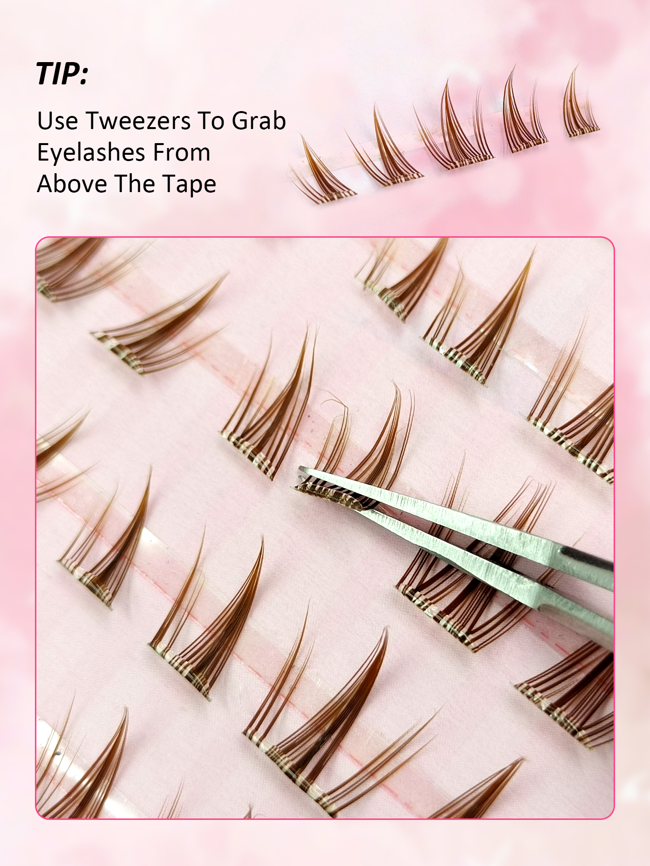 Sibeuna 100Pcs Glue-Free Self Adhesive Brown Cluster Lashes Pre-Glued Spiky Manga Individual Segmented False Eyelashes Reusable No Extra Glue Required DIY Eye Makeup Lashes