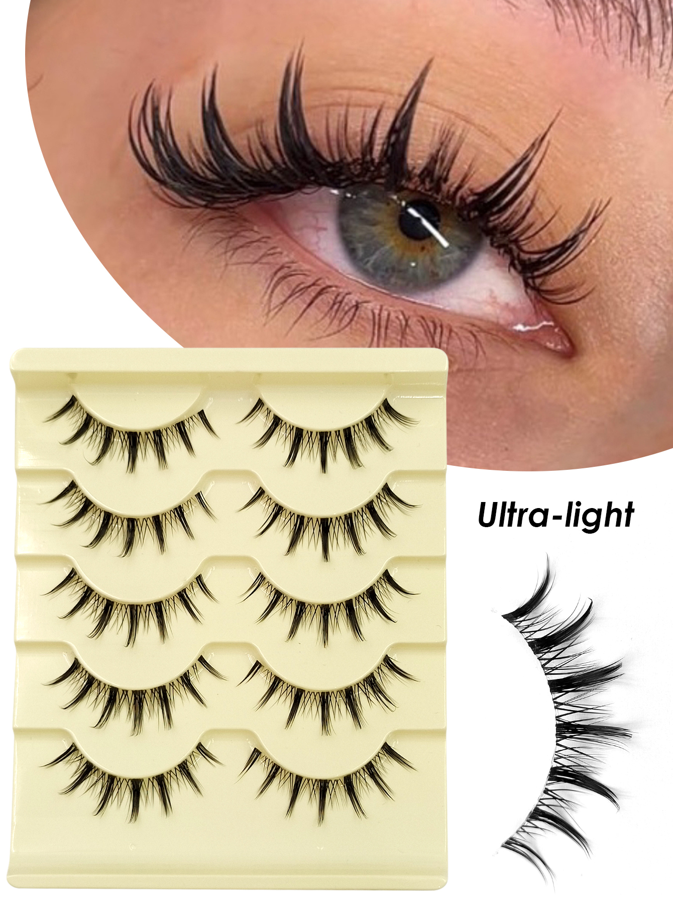 Sibeuna 5 Pairs Fairy Lashes Natural False Eyelashes - Lashes Wispy Transparent Stem Manga Eyelashes, Comic Fairy Design, Perfect for Daily Wear Natural Lashes - Reusable False Eyelashes Natural Look