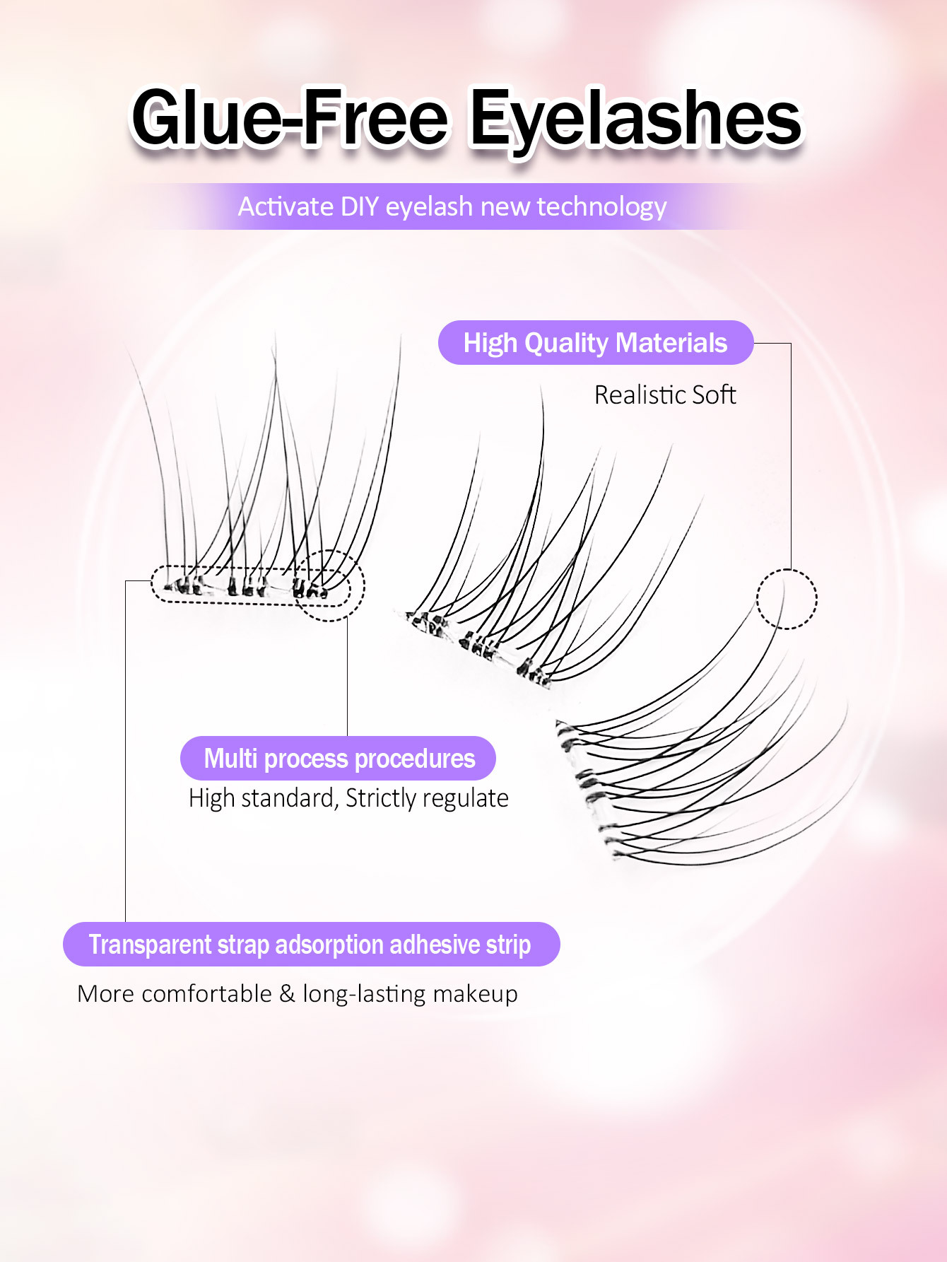 Sibeuna 120 Pcs Soft Natural Realistic C Curl Individual Lash Clusters , 14mm No Glue Needed Individual Eyelash Self Adhesive DIY Eyelash Extension Pre-Glued Cluster Eyelash, Transparent Strap Fish Tail Style Eyelash Clusters, No Glue Need