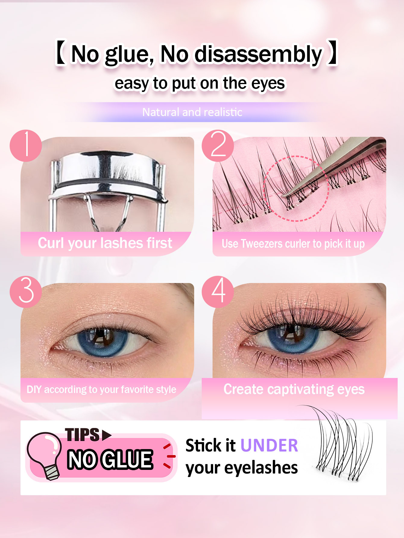 Sibeuna 120 Pcs Soft Natural Realistic C Curl Individual Lash Clusters , 14mm No Glue Needed Individual Eyelash Self Adhesive DIY Eyelash Extension Pre-Glued Cluster Eyelash, Transparent Strap Fish Tail Style Eyelash Clusters, No Glue Need