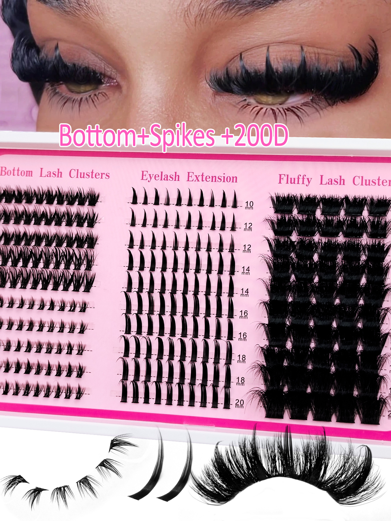 Sibeuna 250pcs 200D Lash Clusters Long 5-20mm Lash Spikes Lower Eyelashes Reusable Bottom Lashes Eyelash Clusters Volume Individual Lashes Spiky Lash Extension Manga Cluster Eyelash Extensions Faux Mink Strips Lashes Thick Lashes With Spikes And Bottoms