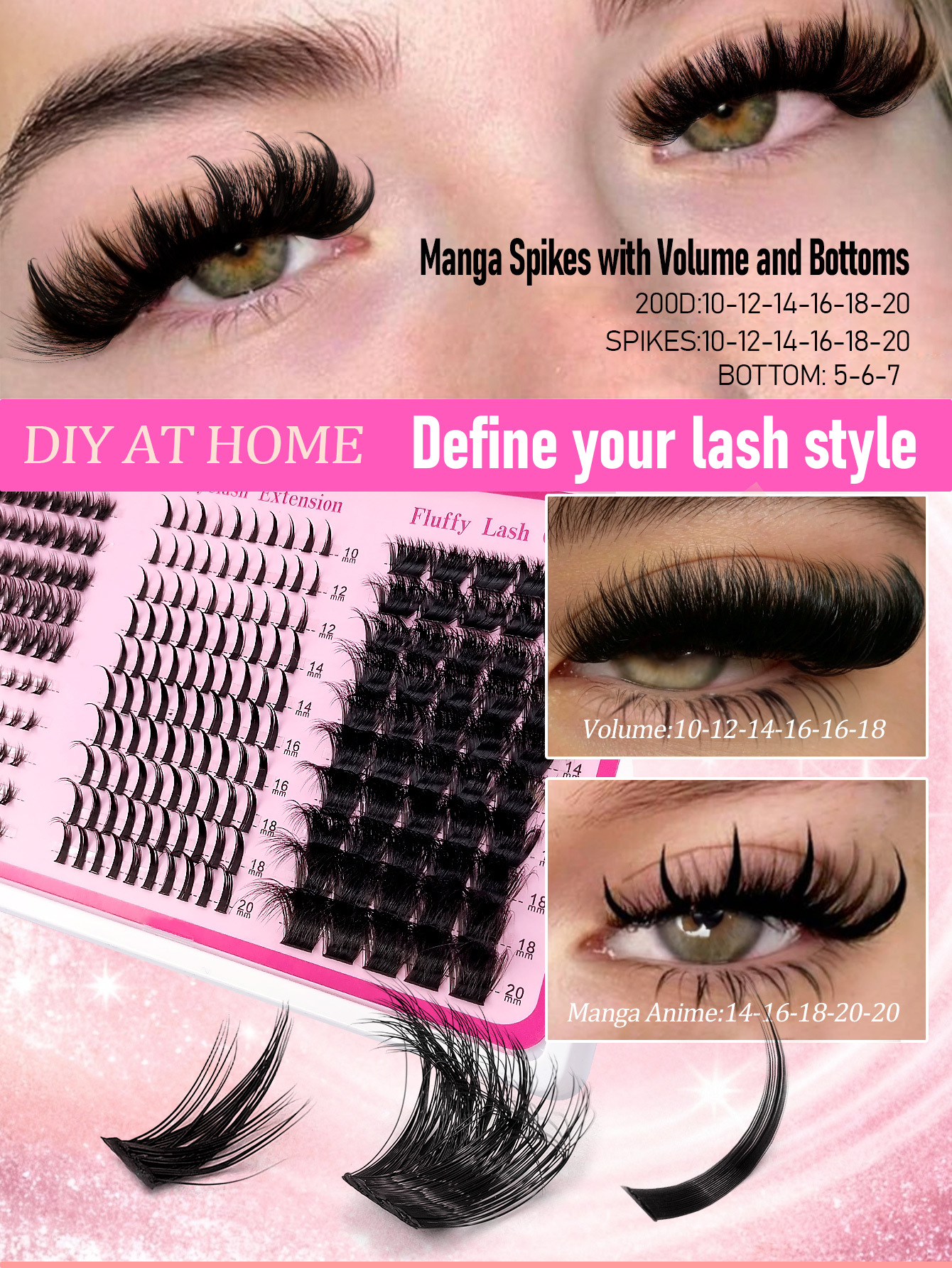 Sibeuna 250pcs 200D Lash Clusters Long 5-20mm Lash Spikes Lower Eyelashes Reusable Bottom Lashes Eyelash Clusters Volume Individual Lashes Spiky Lash Extension Manga Cluster Eyelash Extensions Faux Mink Strips Lashes Thick Lashes With Spikes And Bottoms