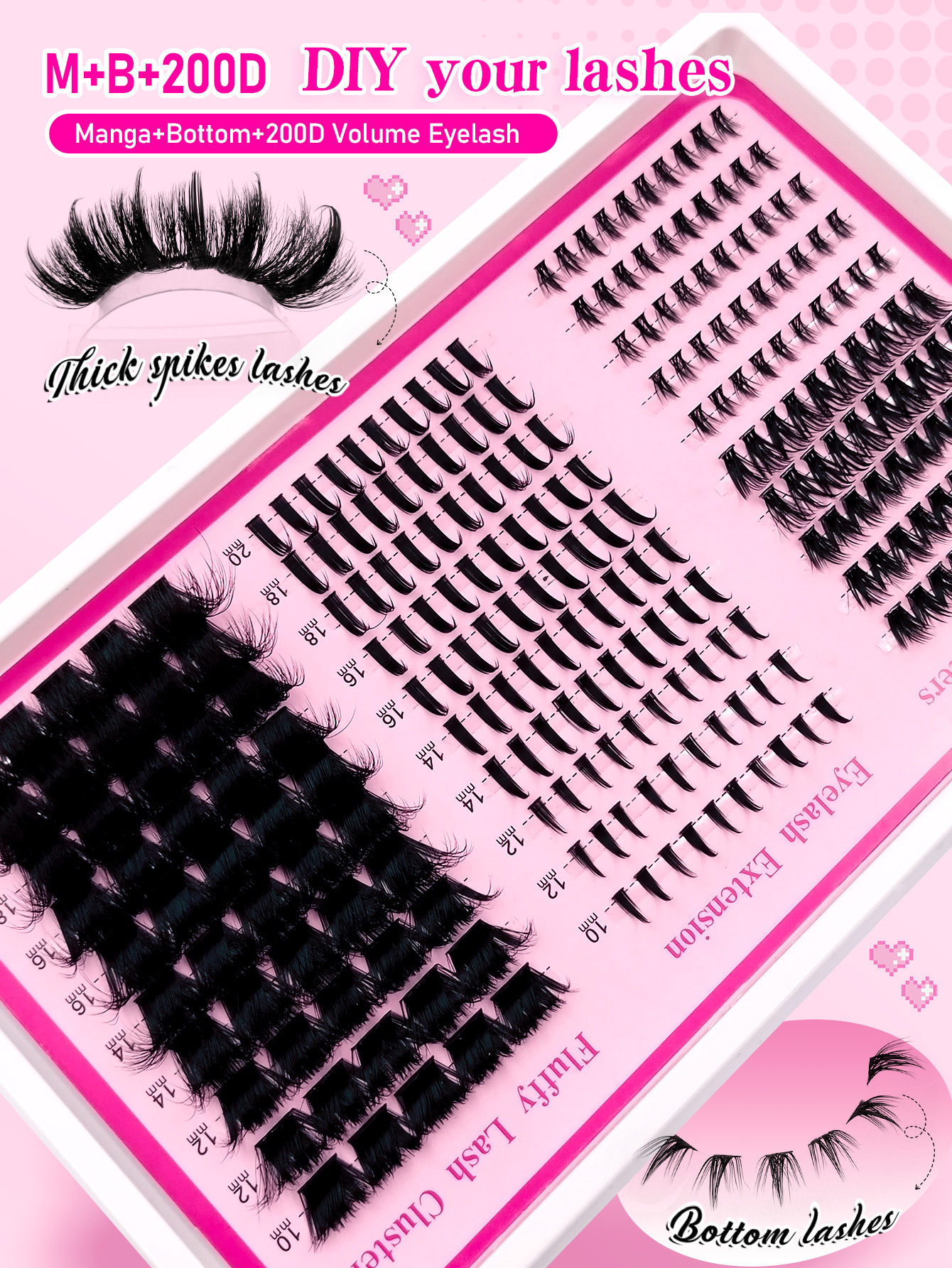 Sibeuna 250pcs 200D Lash Clusters Long 5-20mm Lash Spikes Lower Eyelashes Reusable Bottom Lashes Eyelash Clusters Volume Individual Lashes Spiky Lash Extension Manga Cluster Eyelash Extensions Faux Mink Strips Lashes Thick Lashes With Spikes And Bottoms