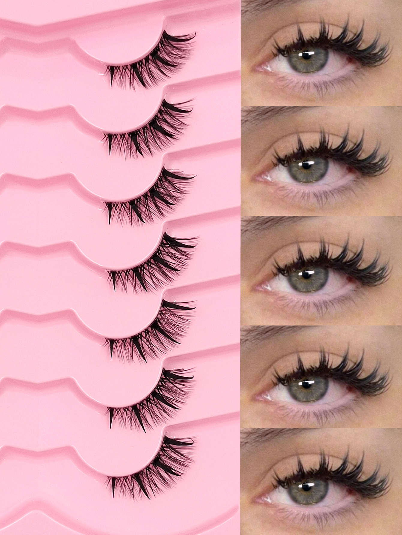 Sibeuna 7 Pairs Half Eye Lashes,Cartoon Style False Eyelashes,Tail Lengthening Eyelashes Thai False Eyelashes Cat's Eye Lashes Suitable For Holiday Party Travel Makeup