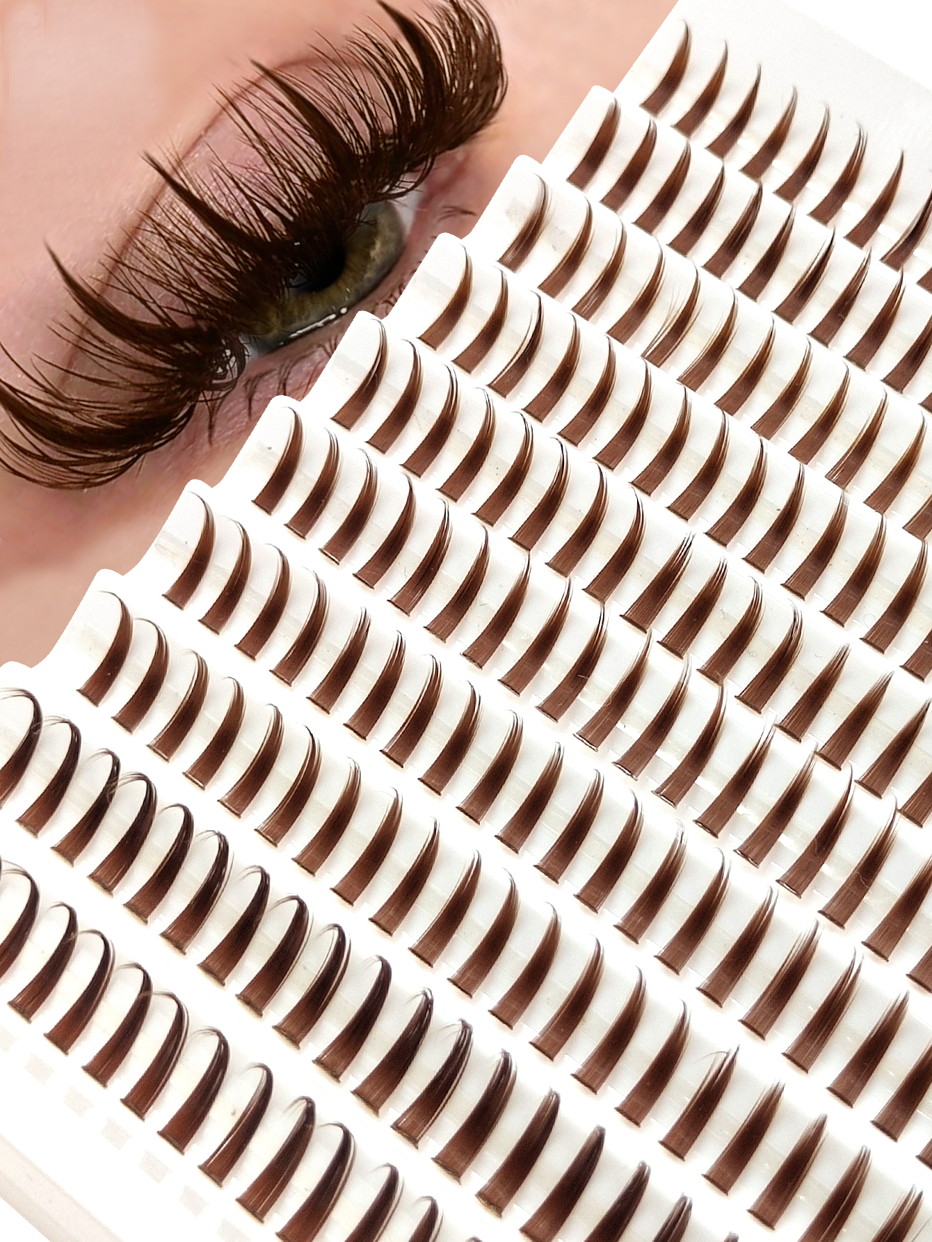 Sibeuna 200 Pcs D Curl Brown Spiky Tip Cartoon Eyelash Extensions,Anime Thick Lash Clusters,12-20mm Length Cluster Lash, Fairy Individual Cluster Lashes,Spiky Manga Lashes