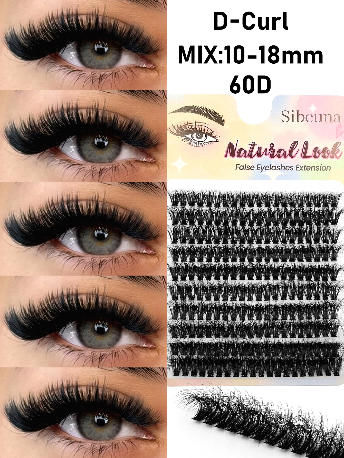 Sibeuna 200 Pcs D Curl Dense Fluffy Lashes,60D Thick Volume Beginner-Friendly,Suitable For Daily Style Eye Makeup For Self Use At Home Or On-The-Go,DIY Eyelashes Extensions