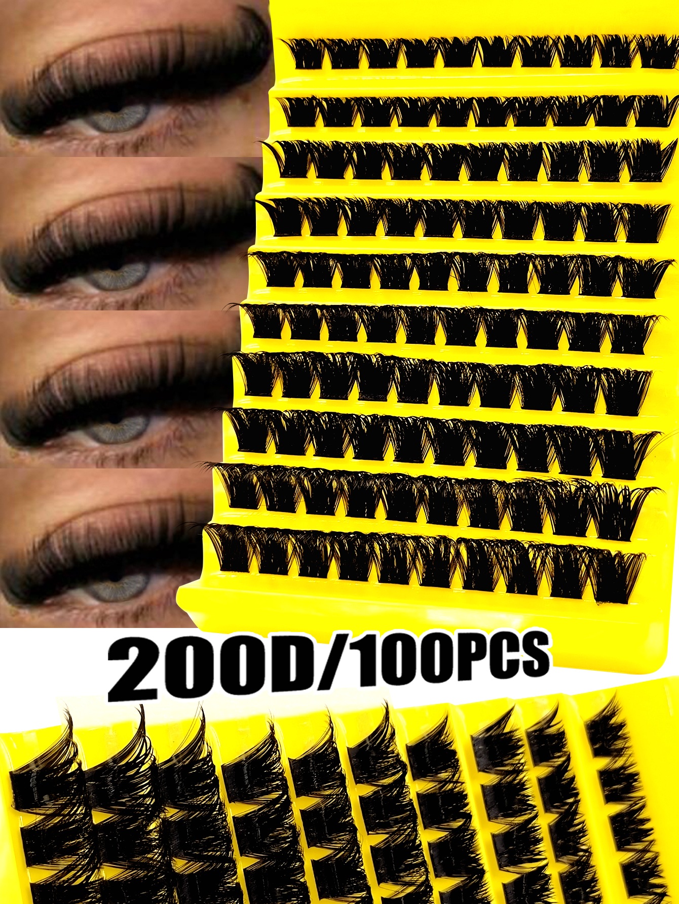 Sibeuna 100 Pcs D-Curl DIY False Eyelash, 200D 0.07mm False Eyelash Extensions,Thick Cluster Lashes,Suitable For Beginners Home Use,Dense False Lashes