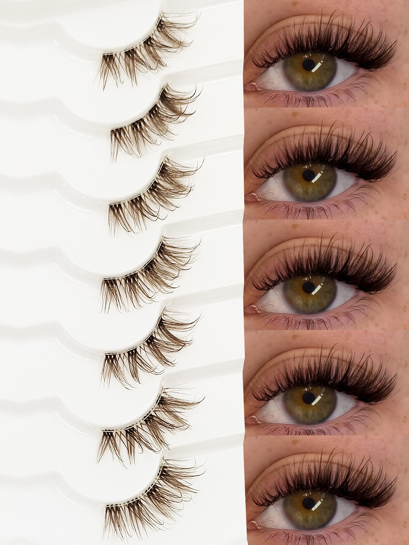Sibeuna 7 Pairs Brown Lashes Half Lashes Wet Lashes Clear Band Cat Eye Lashes For Daily Style,Dating,Party,Music Festival,Travel Makeup,False Eyelashes,Fake Eyelashes,Strip Lashes