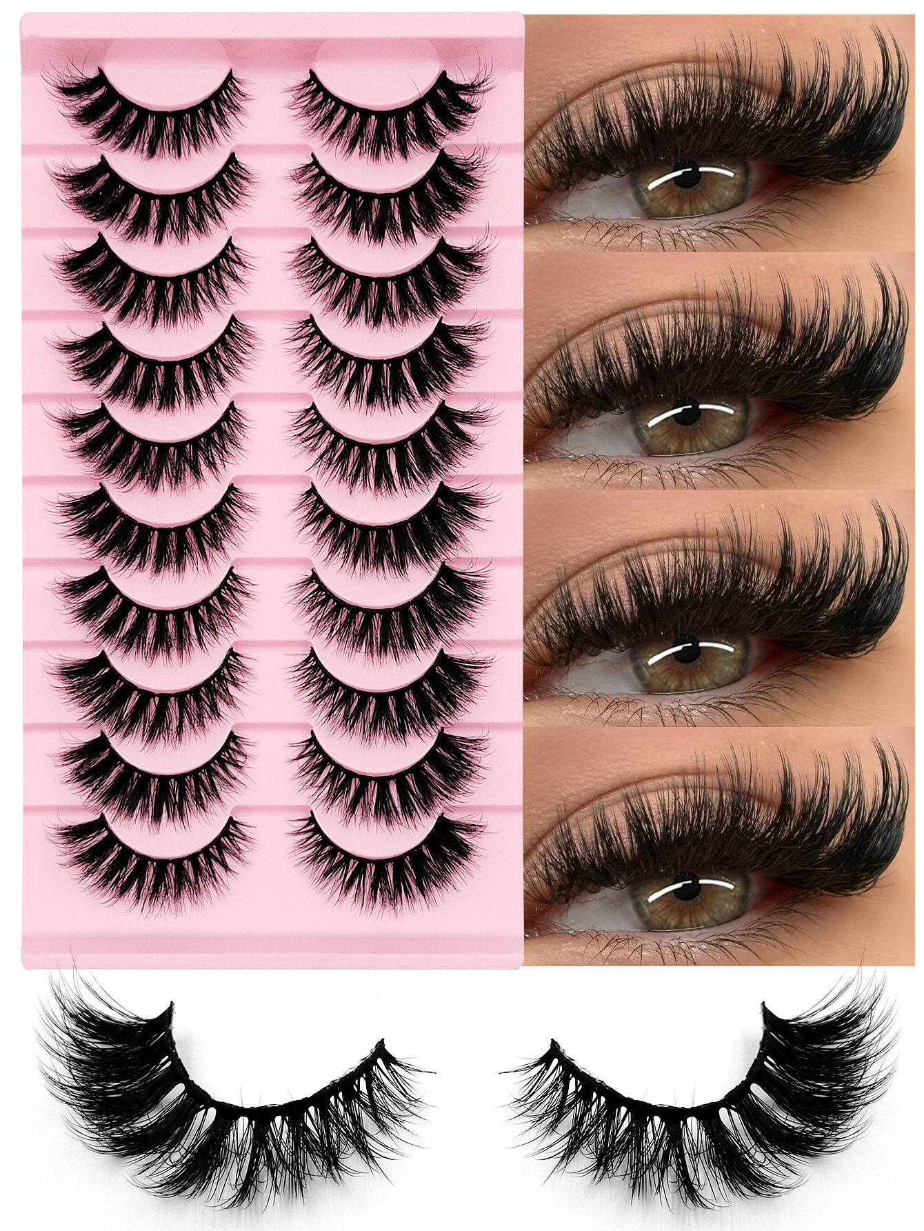 Sibeuna 10 Pairs Fluffy Volume Strip Lashes Cat Eye Lashes Dramatic Messy Faux Mink Fake Lashes,Suitable For Holiday Parties False Eyelashes Cat Eye Lashes,Full Strip Lashes,Strip Lashes