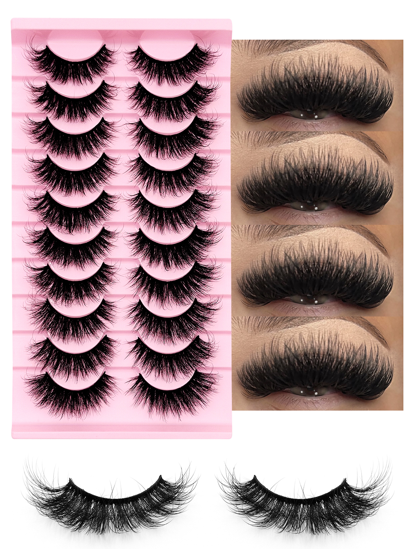 Sibeuna 10 Pairs Thick Fluffy Volume Strip Lashes Cat Eye Lashes Dramatic Messy Faux Mink Fake Lashes,Suitable For Holiday Parties False Eyelashes Makeup,Full Strip Lashes,Strip Lashes