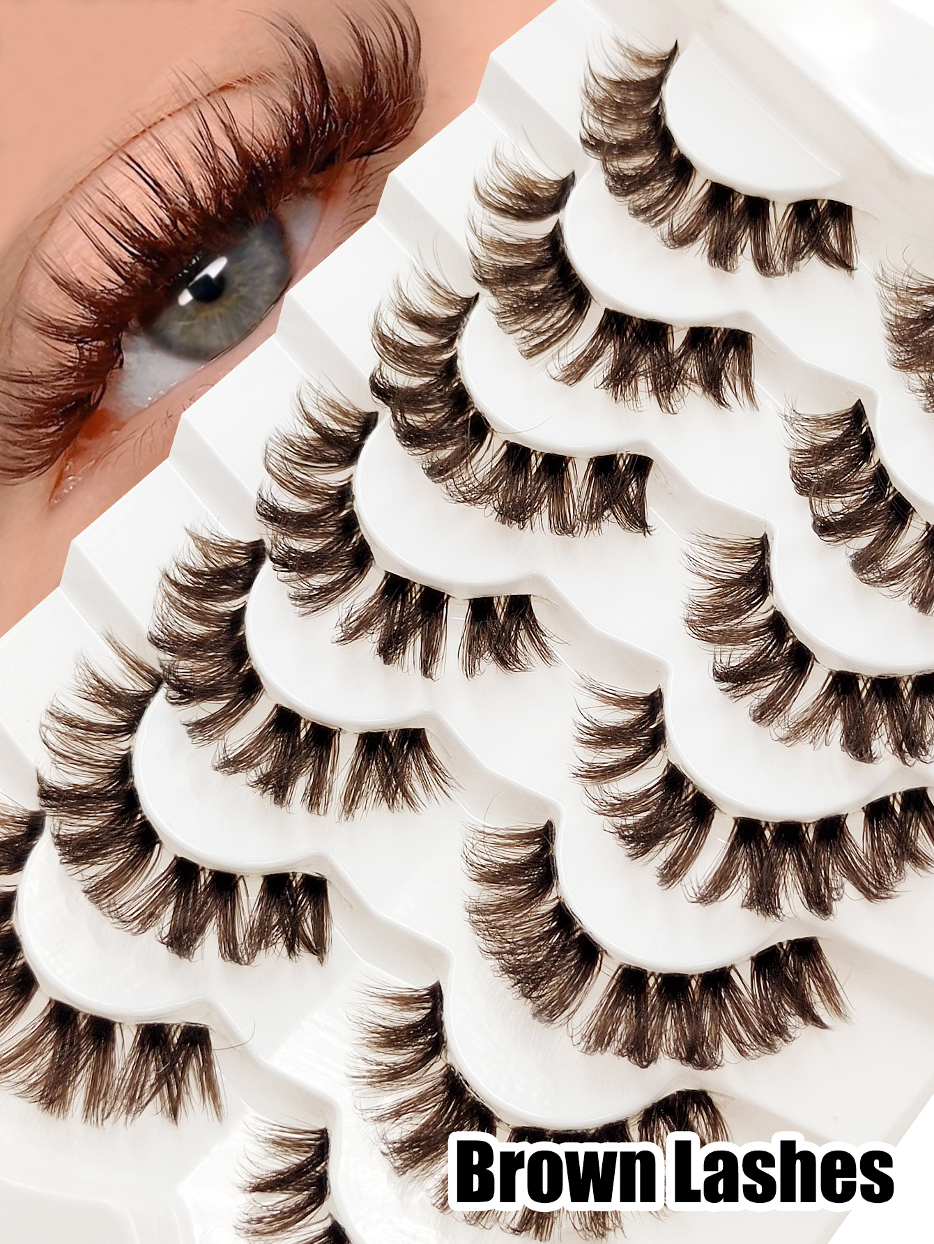 Sibeuna 7 Pairs Of Brown Fluffy Thick Eyelashes Clear Band,Faux Mink Lashes,For Beginners Easy To Use Salon-Quality Long-Lasting False Eyelash Extensions,Strip Lashes,Brown Lashes