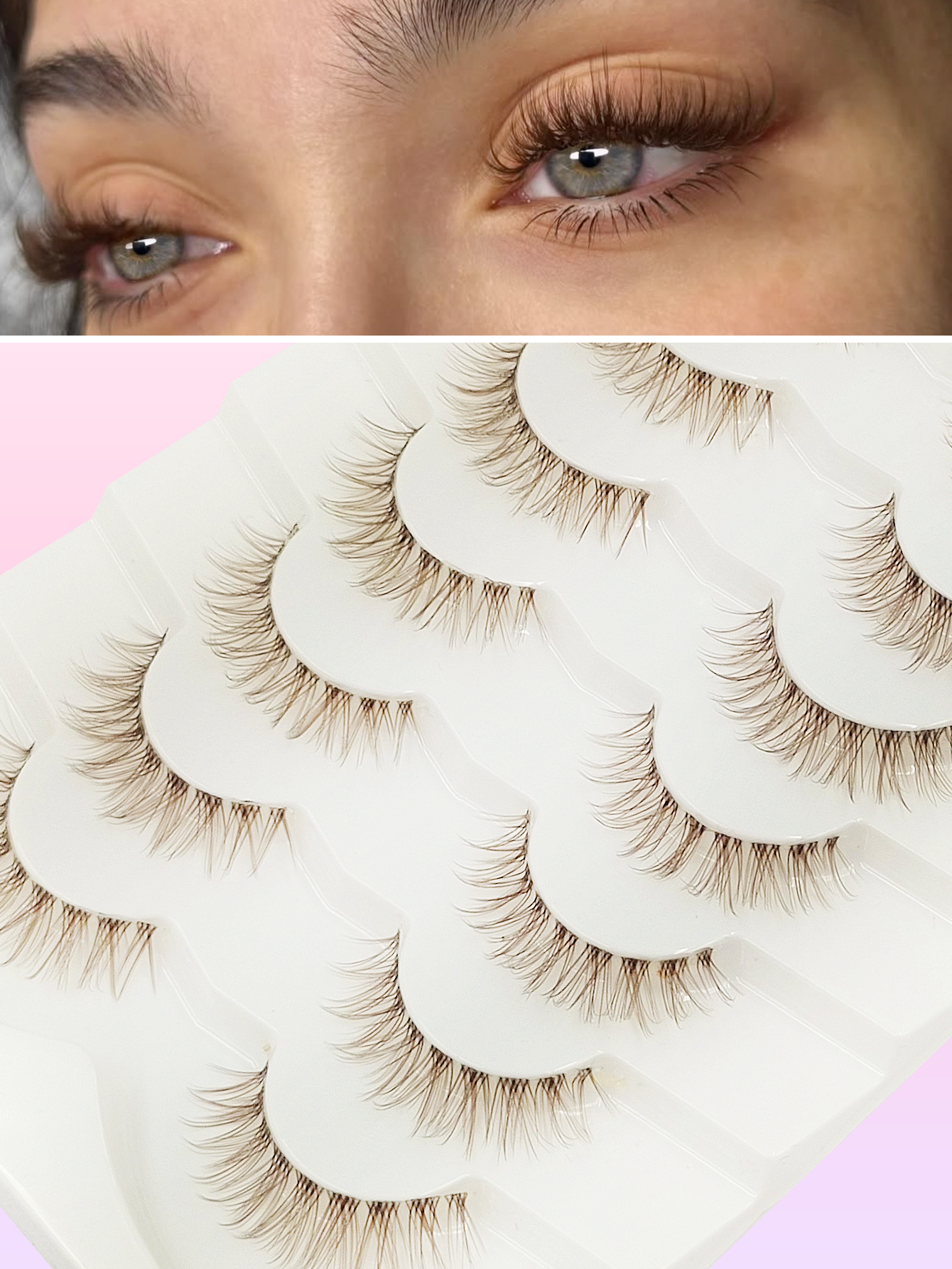 Sibeuna 7 Pairs Brown Lashes Natural Lashes Soft Fluffy Wispy Cat Eye Lashes Suitable For Holiday Party Wedding Travel Vocation Seaside Makeup Full Strip Lashes