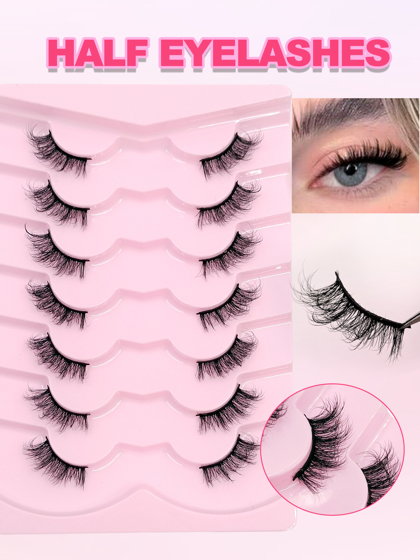 Sibeuna Half Lashes 7 Pairs Fluffy Soft Faux Mink Lashes Cat Eye Wispy Natural Reusable False Eyelashes Makeup Tools