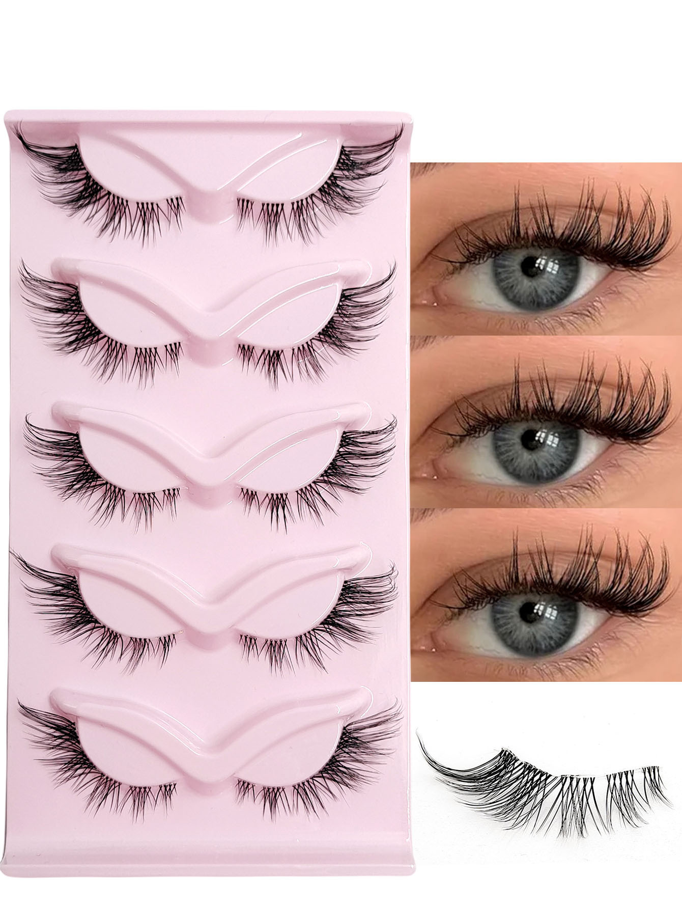 Sibeuna  5 Pairs Cat Eye False Eyelashes Natural Crisscross Eyelashes Clear Band Natural Look Wispy Lashes Eyelash Extension Makeup