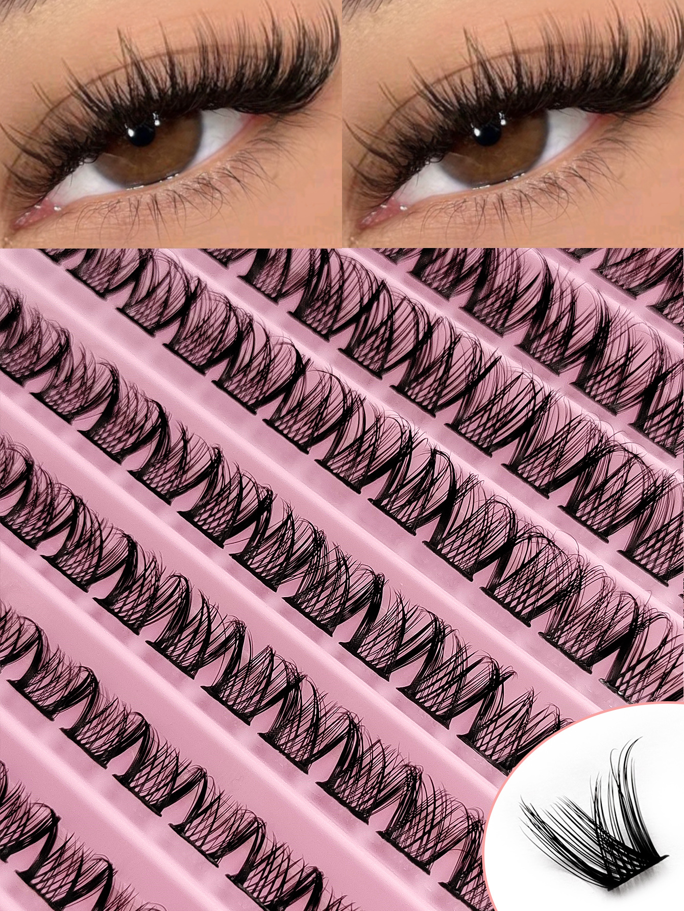 Sibeuna 120 Clusters D Curl Individual Lashes 8-16mm DIY Eyelash Clusters Natural Fluffy Crossed Cluster Lash Extensions