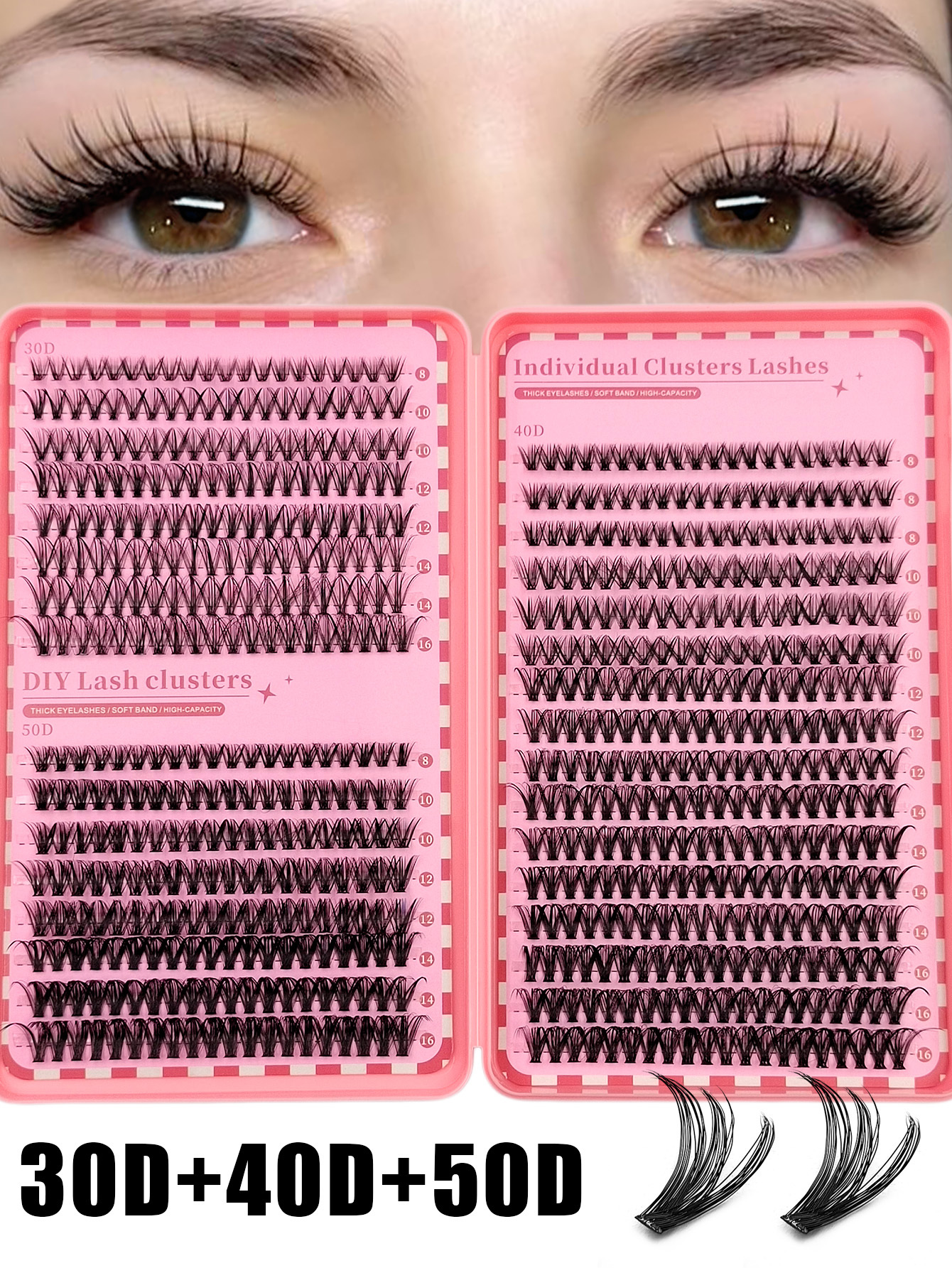 Sibeuna  640PCS 30D+40D+50D Eyelashes Book D Curl Natural & Soft & Fluffy Extension Lashes 3 Styles DIY Cluster Eyelashes For Party,Travel,Vocation,Beach