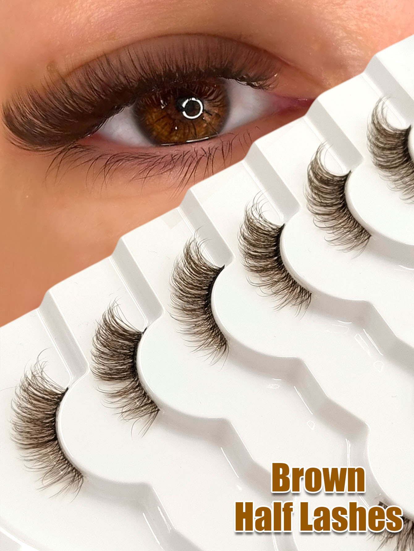 Sibeuna 7 Pairs Brown Half Lashes Eid Cat Eye Effect Corner Eyelashes Fluffy Soft With Clear Band Eyelashes Natural Long Corner False Lashes Comfortable Reusable Suitable For Daily Wear Portable Travel Parties Gifts