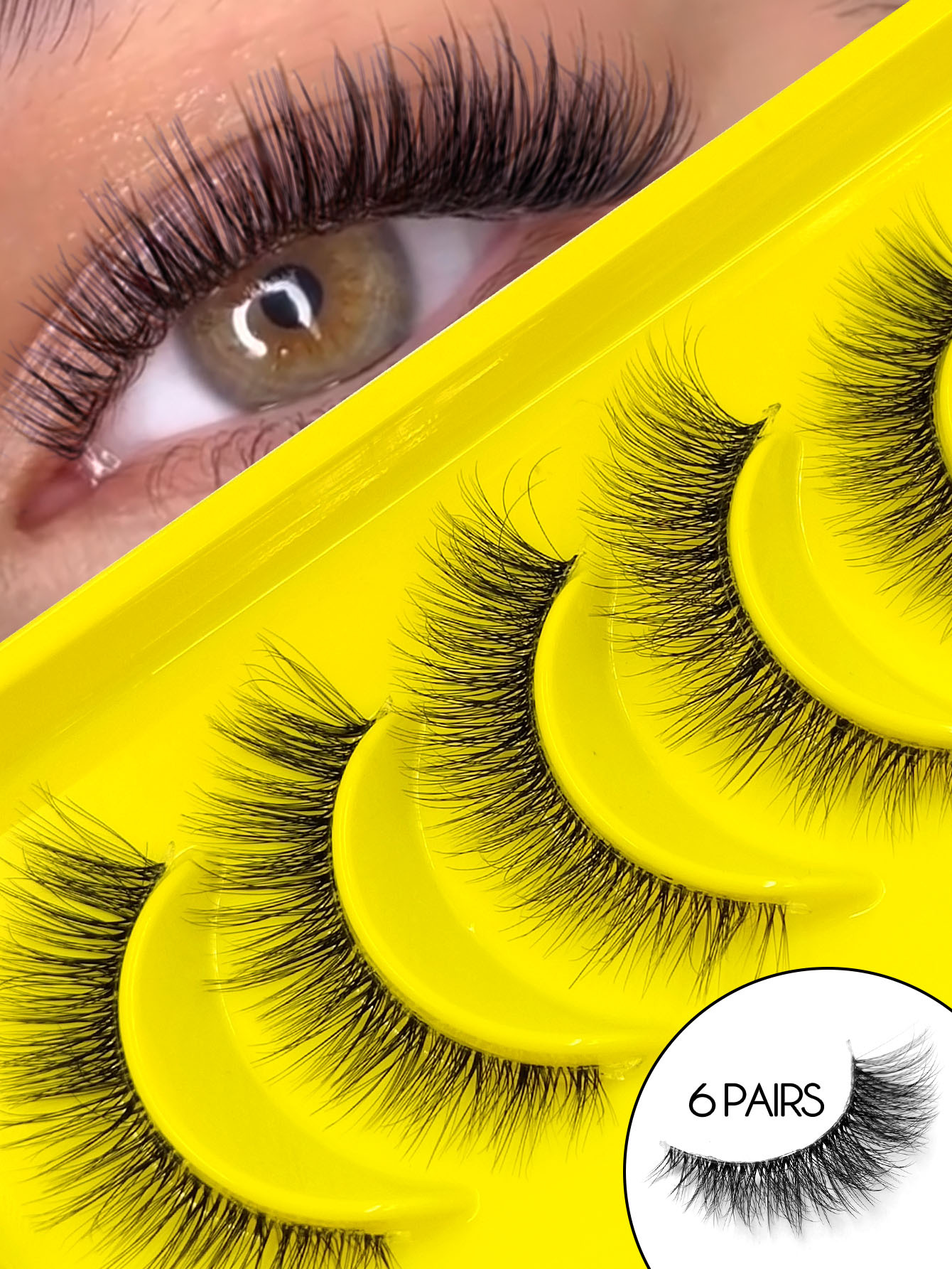 Sibeuna 6 Pairs Cat Eye Lashes, Transparent Band False Lashes, Fox Eye False Lashes, Faux Mink Lashes, Natural Makeup Effect, Short Lash Extensions Long-lasting Makeup Strip Fake Eyelashes, Eyelashes, False Eyelashes